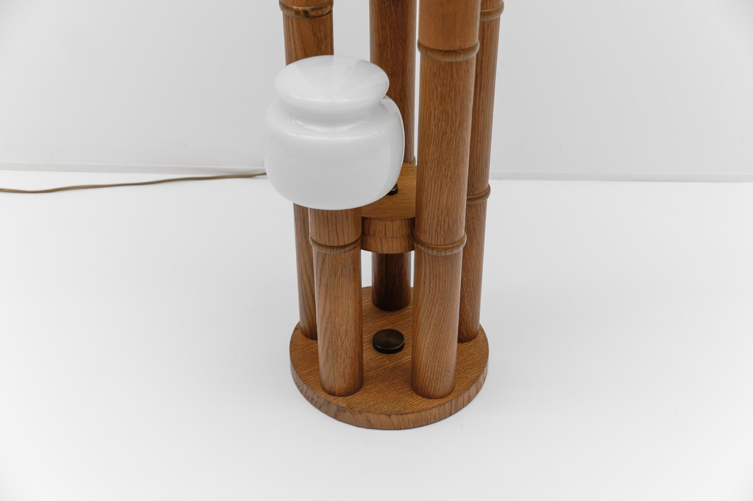 Rare Mid-Century Modern Bamboo Floor Lamp with Five Opal Glass Shades, 1960s For Sale 6