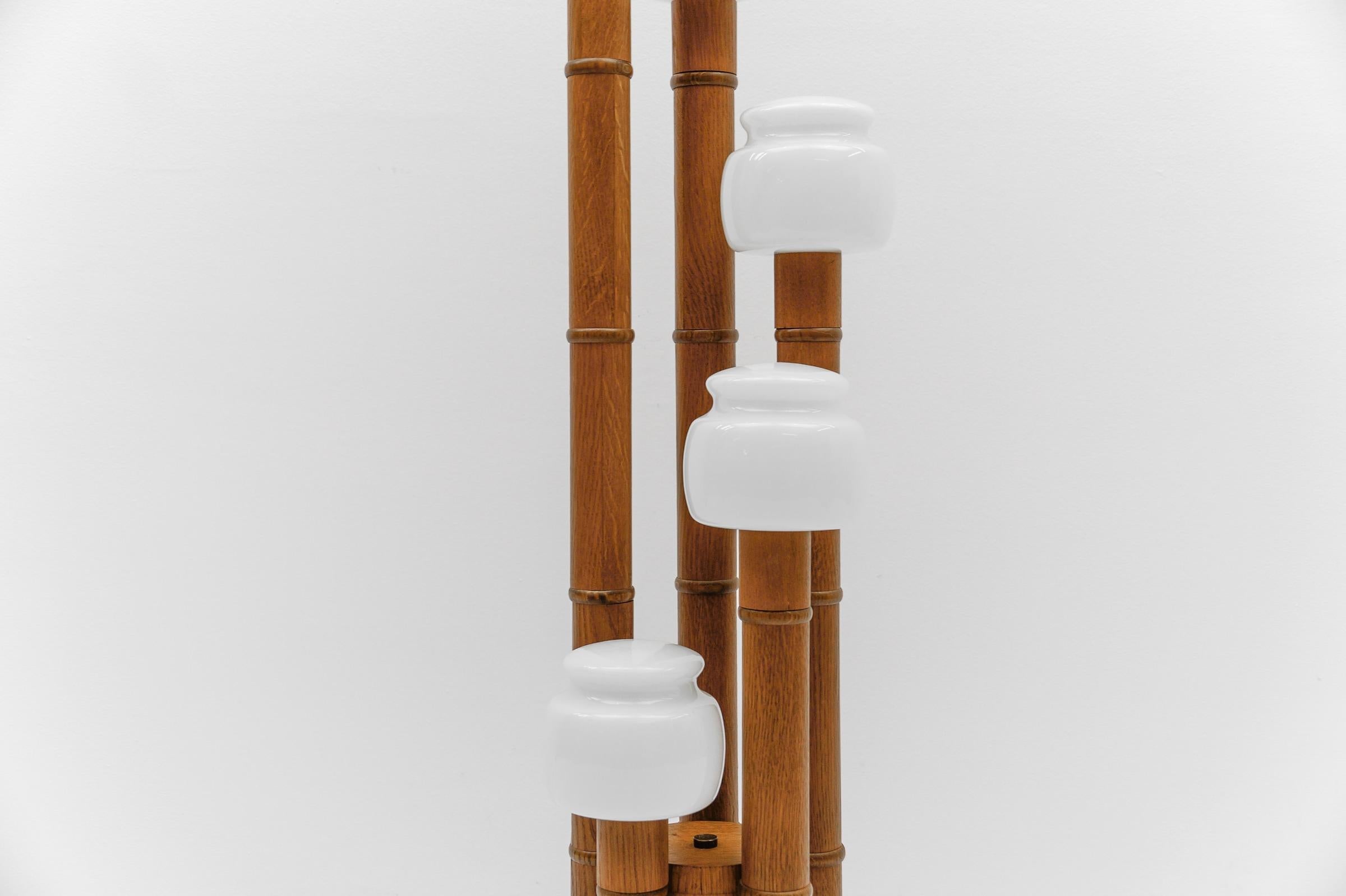 Rare Mid-Century Modern Bamboo Floor Lamp with Five Opal Glass Shades, 1960s For Sale 2