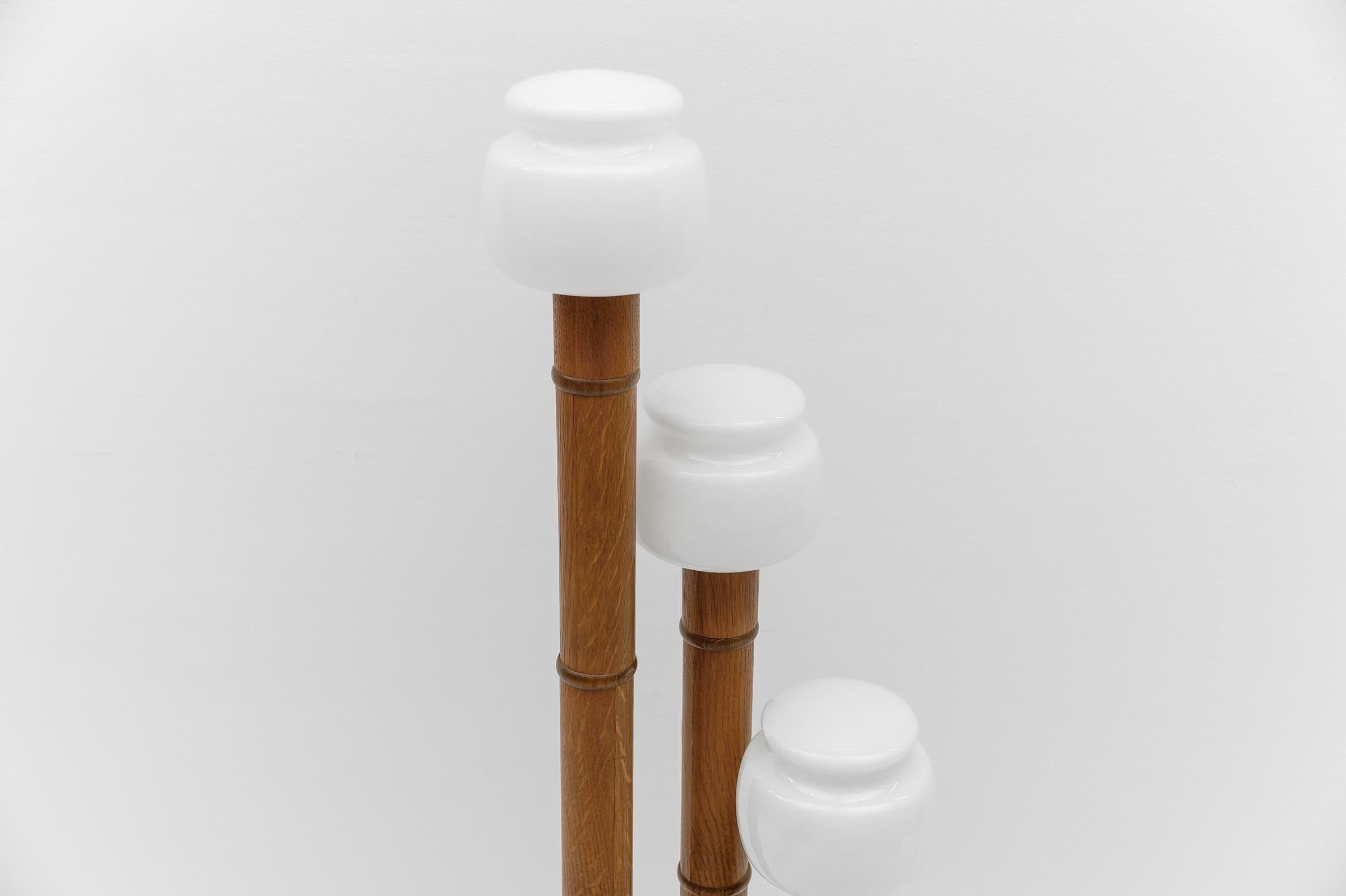 Rare Mid-Century Modern Bamboo Floor Lamp with Five Opal Glass Shades, 1960s For Sale 3