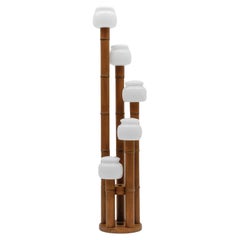Rare Mid-Century Modern Bamboo Floor Lamp with Five Opal Glass Shades, 1960s
