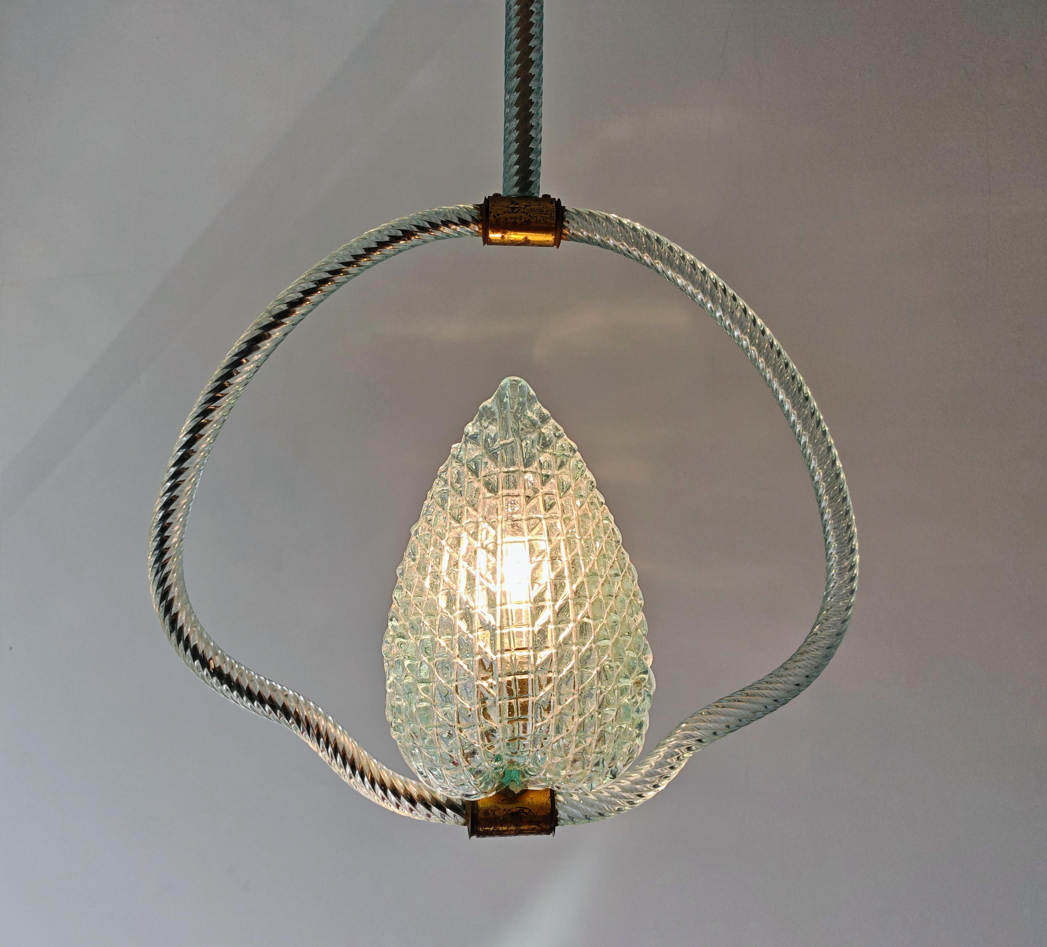Art Deco Rare Mid Century Modern Blue Jewel Pendant by Barovier and Toso, Italy 1950s For Sale