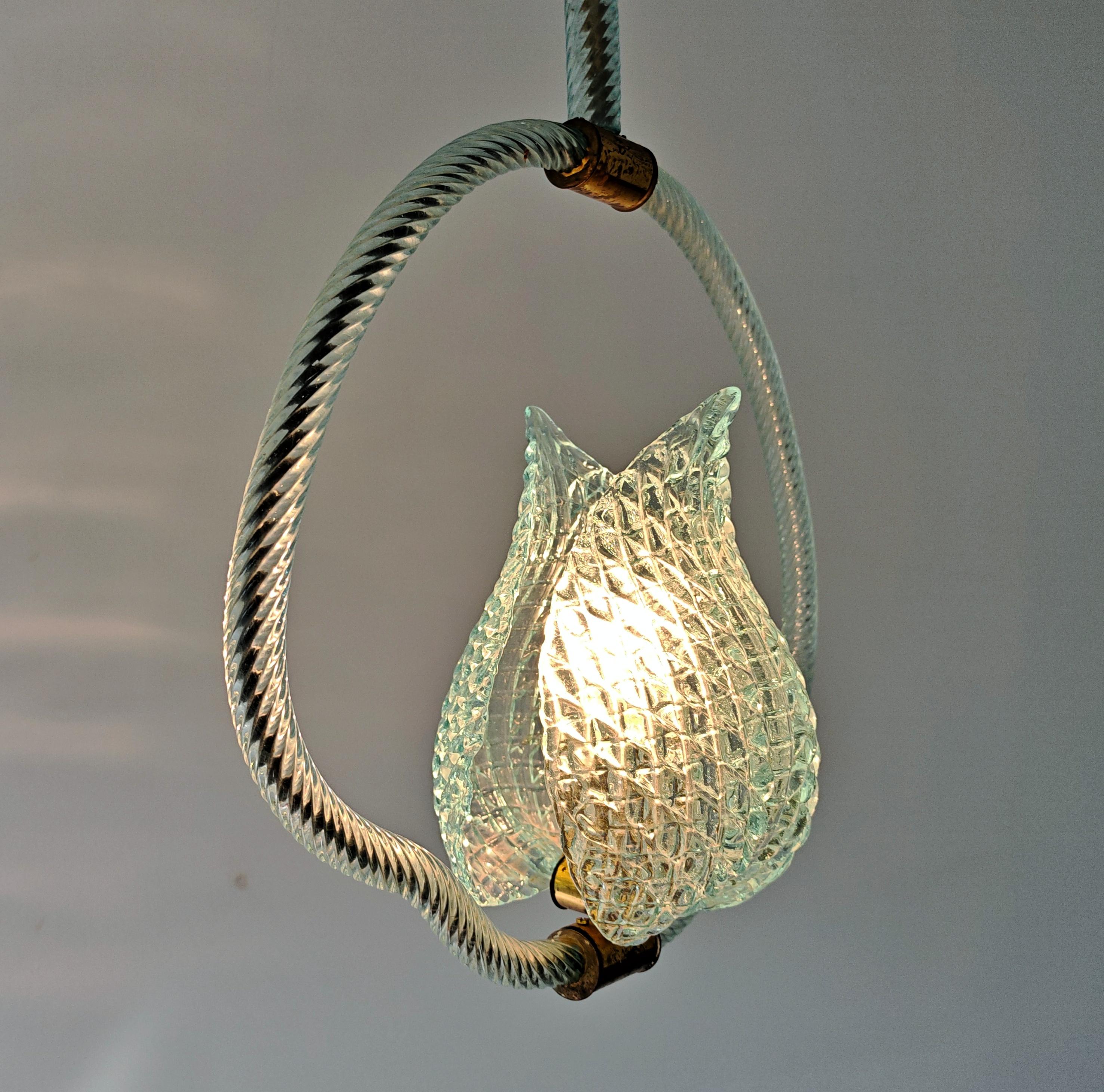 Brass Rare Mid Century Modern Blue Jewel Pendant by Barovier and Toso, Italy 1950s For Sale