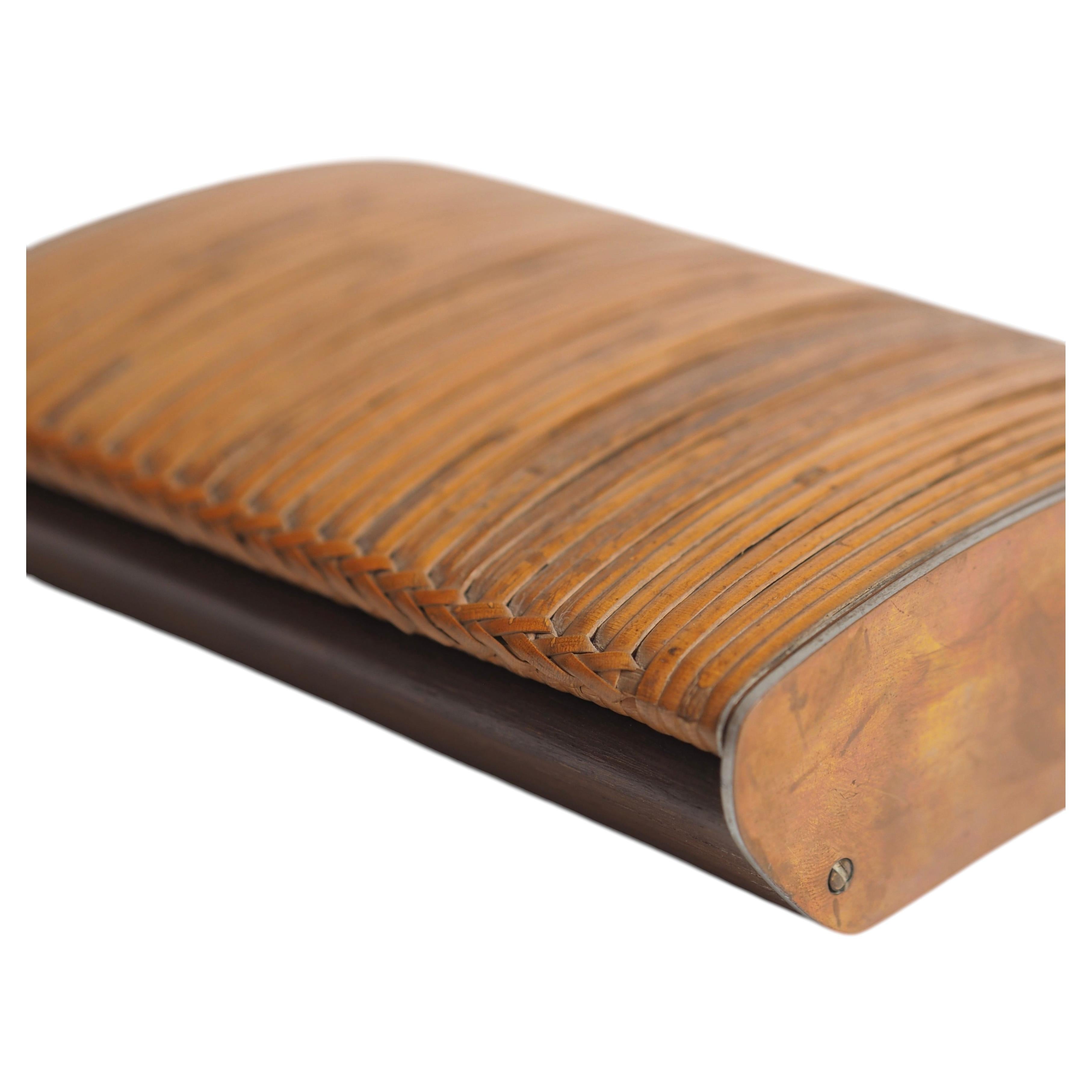 Rare Mid-Century Modern Cane-Wrapped Walnut Brass Cigarette Box Carl Auböck II