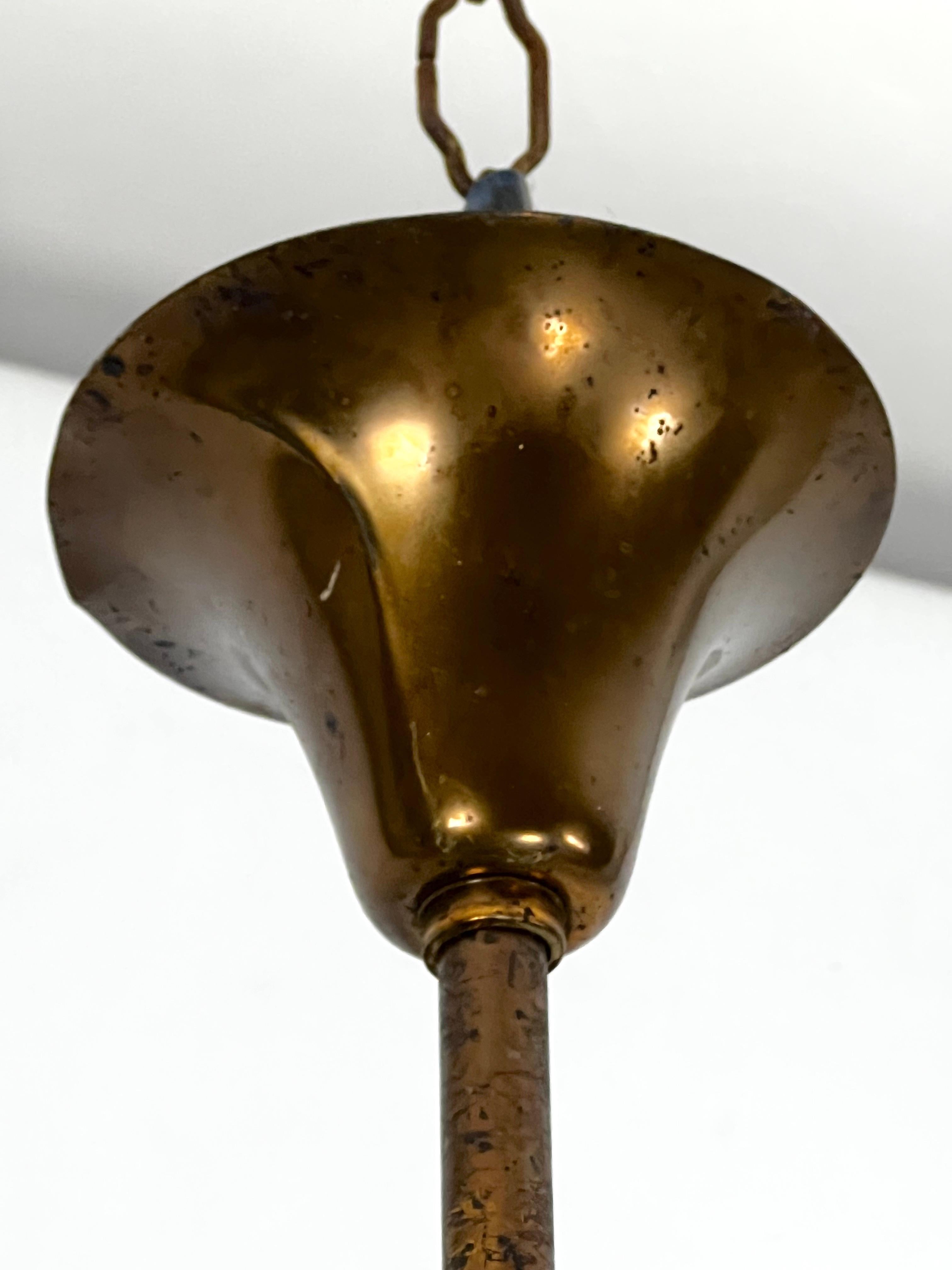 Rare Mid-Century Modern ceramic and brass chandelier by Leoncillo Leonardi. For Sale 7