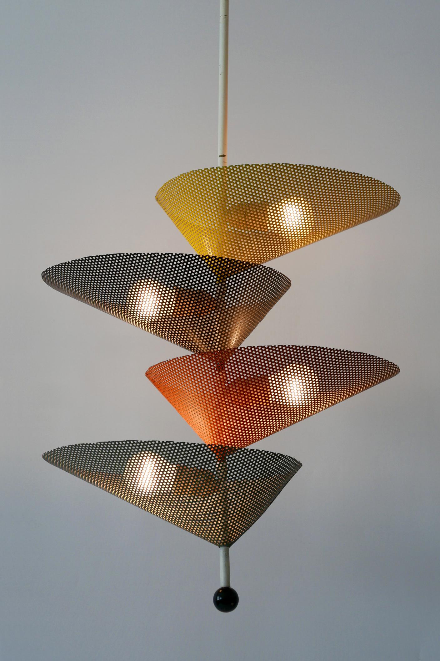 Rare Mid-Century Modern Chandelier or Pendant Lamp by Mathieu Matégot 1950s 3