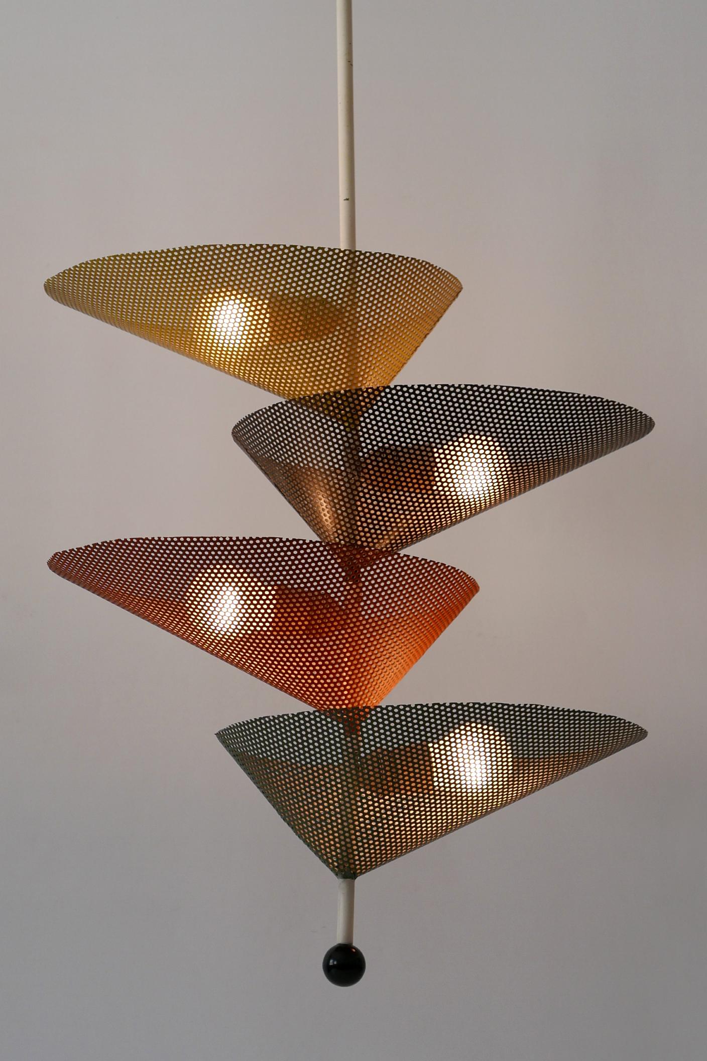 Rare Mid-Century Modern Chandelier or Pendant Lamp by Mathieu Matégot 1950s For Sale 11