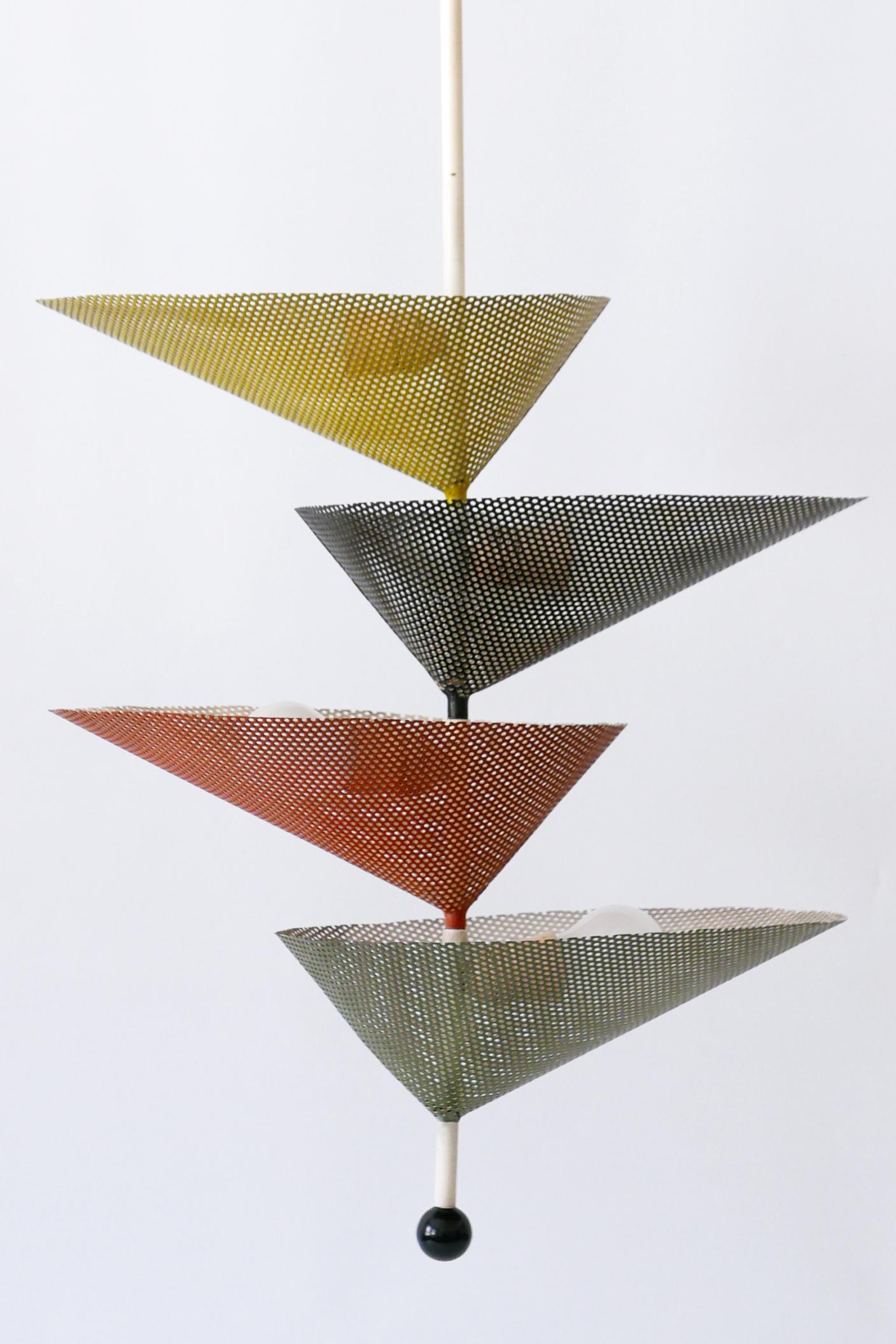 French Rare Mid-Century Modern Chandelier or Pendant Lamp by Mathieu Matégot 1950s For Sale