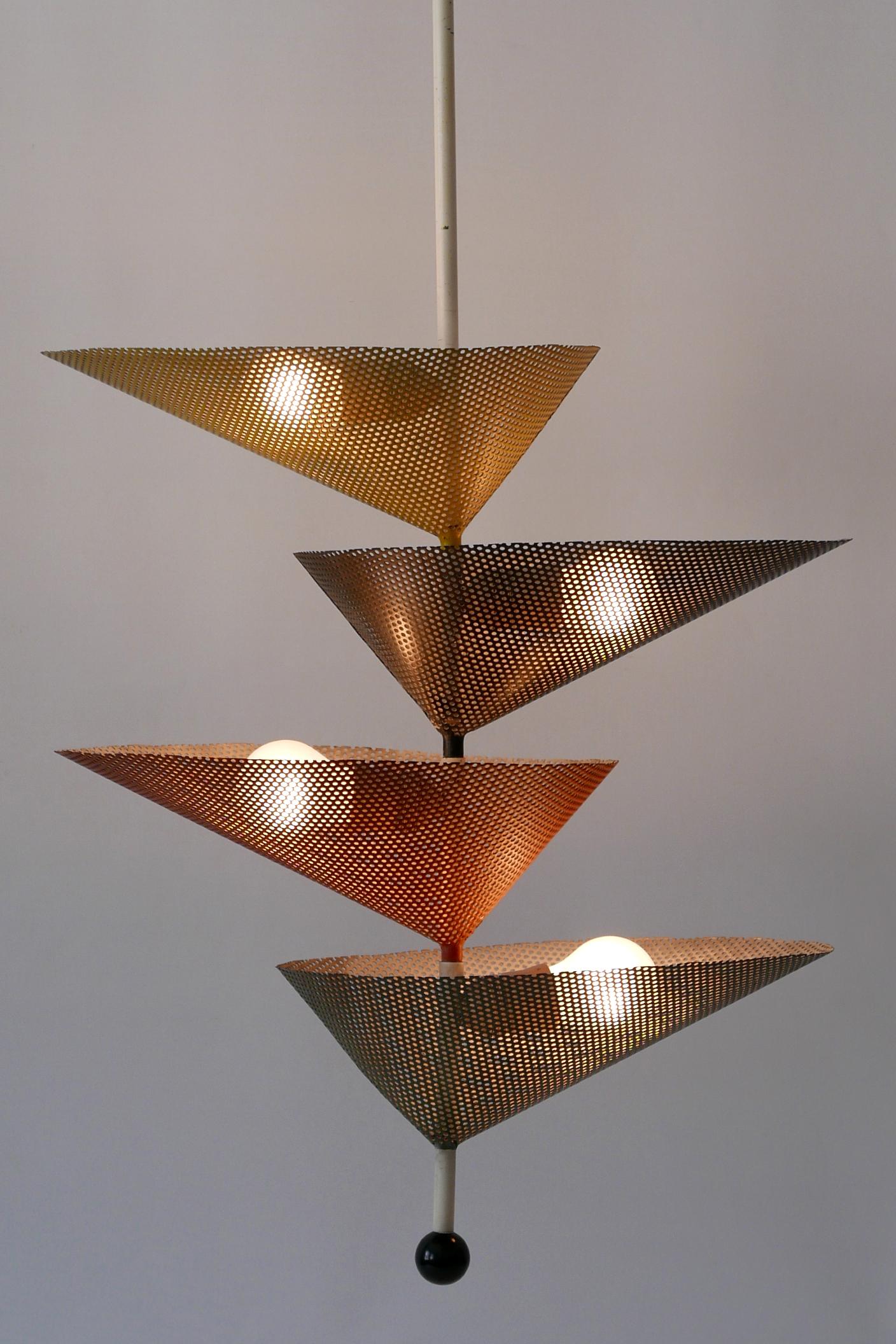 Enameled Rare Mid-Century Modern Chandelier or Pendant Lamp by Mathieu Matégot 1950s For Sale