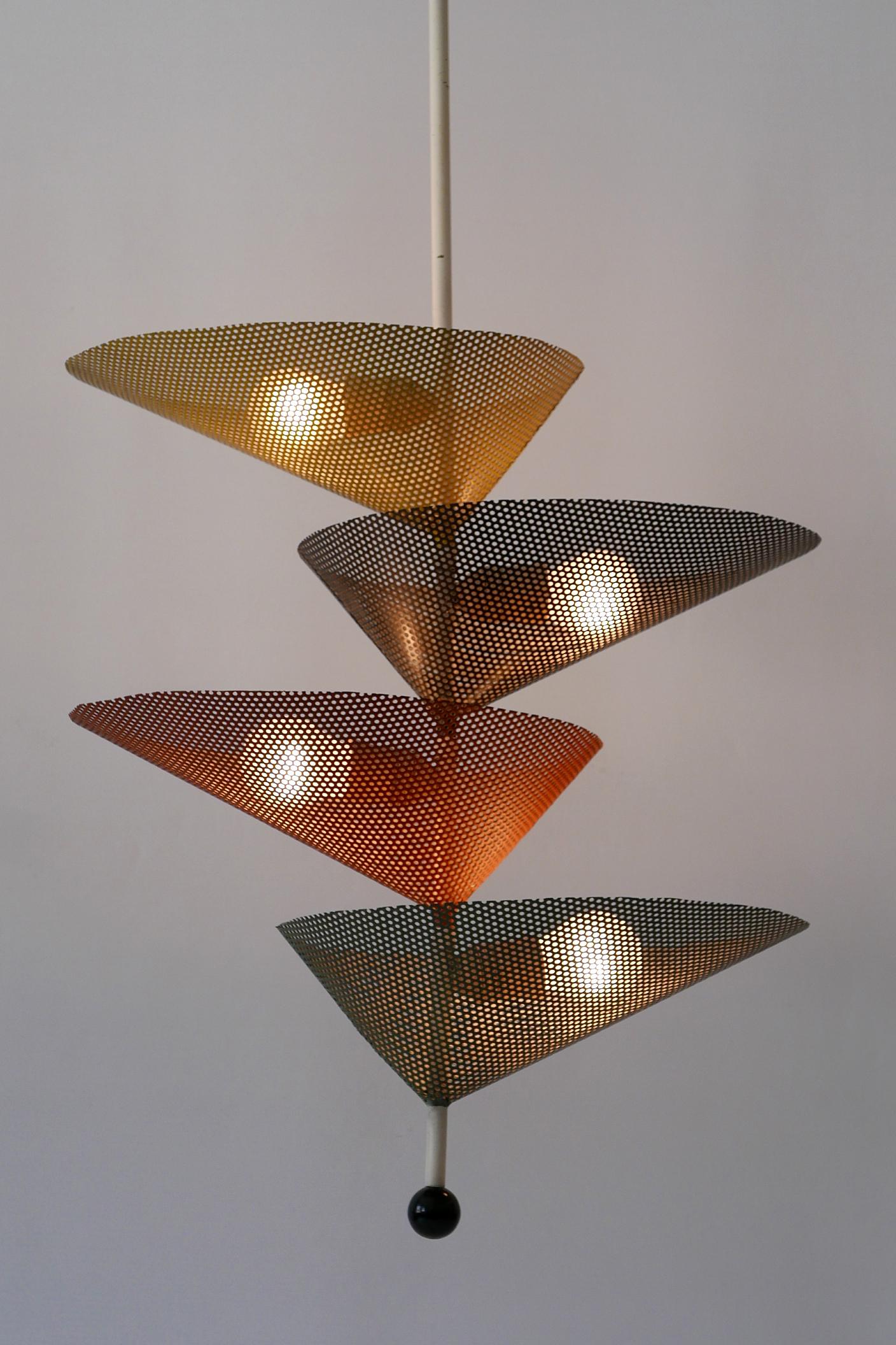 Rare Mid-Century Modern Chandelier or Pendant Lamp by Mathieu Matégot 1950s In Good Condition For Sale In Munich, DE