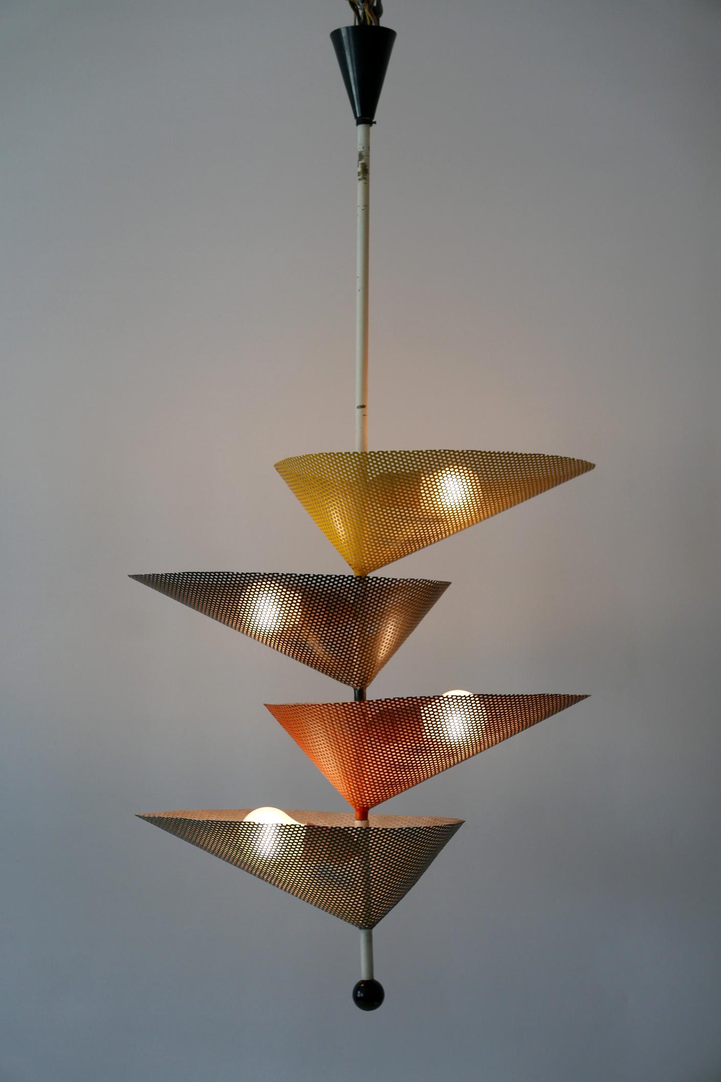 Brass Rare Mid-Century Modern Chandelier or Pendant Lamp by Mathieu Matégot 1950s