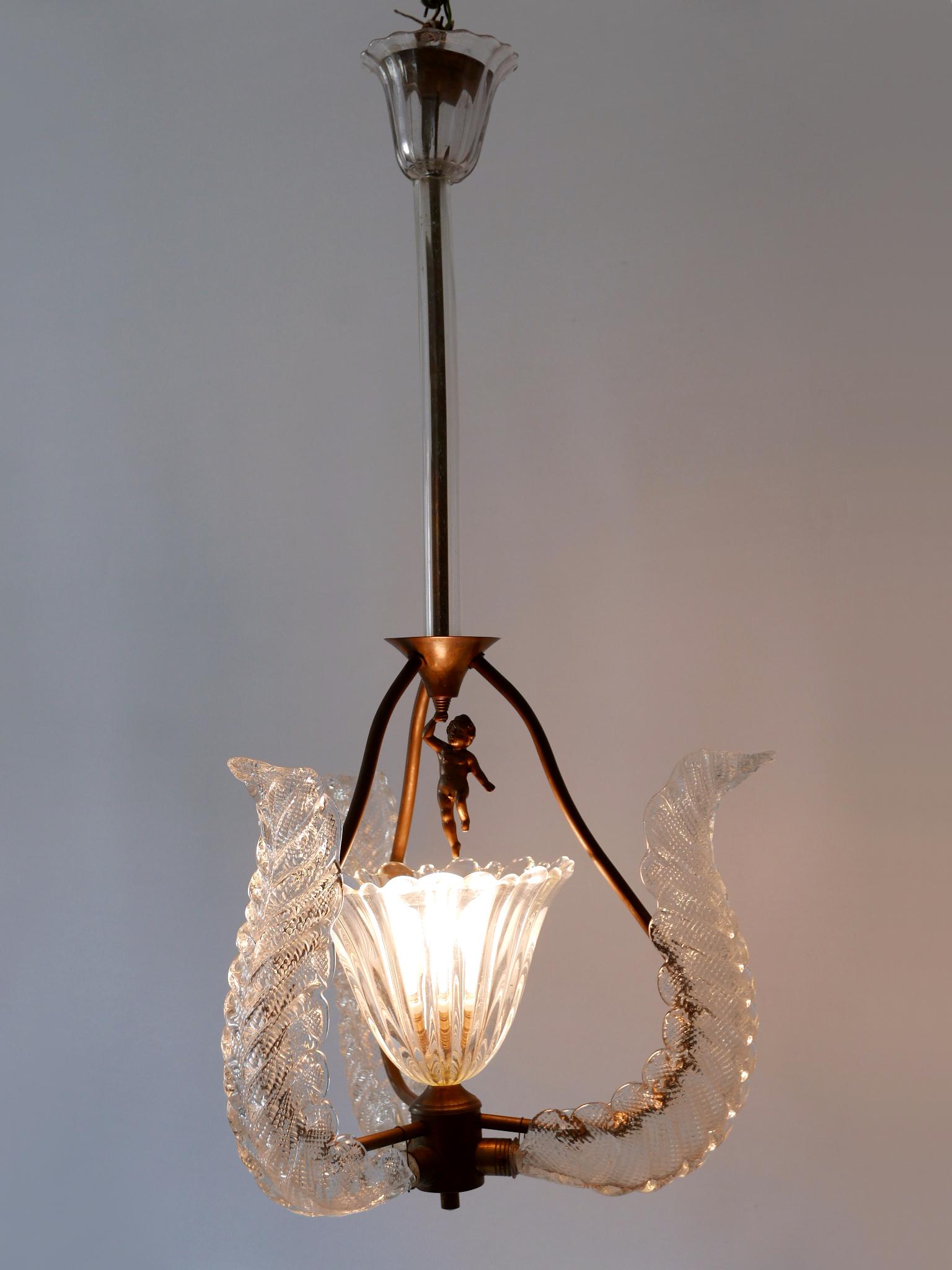 Murano Glass Rare Mid Century Modern Chandelier or Pendant Lamp 'Putti' by Barovier & Toso For Sale