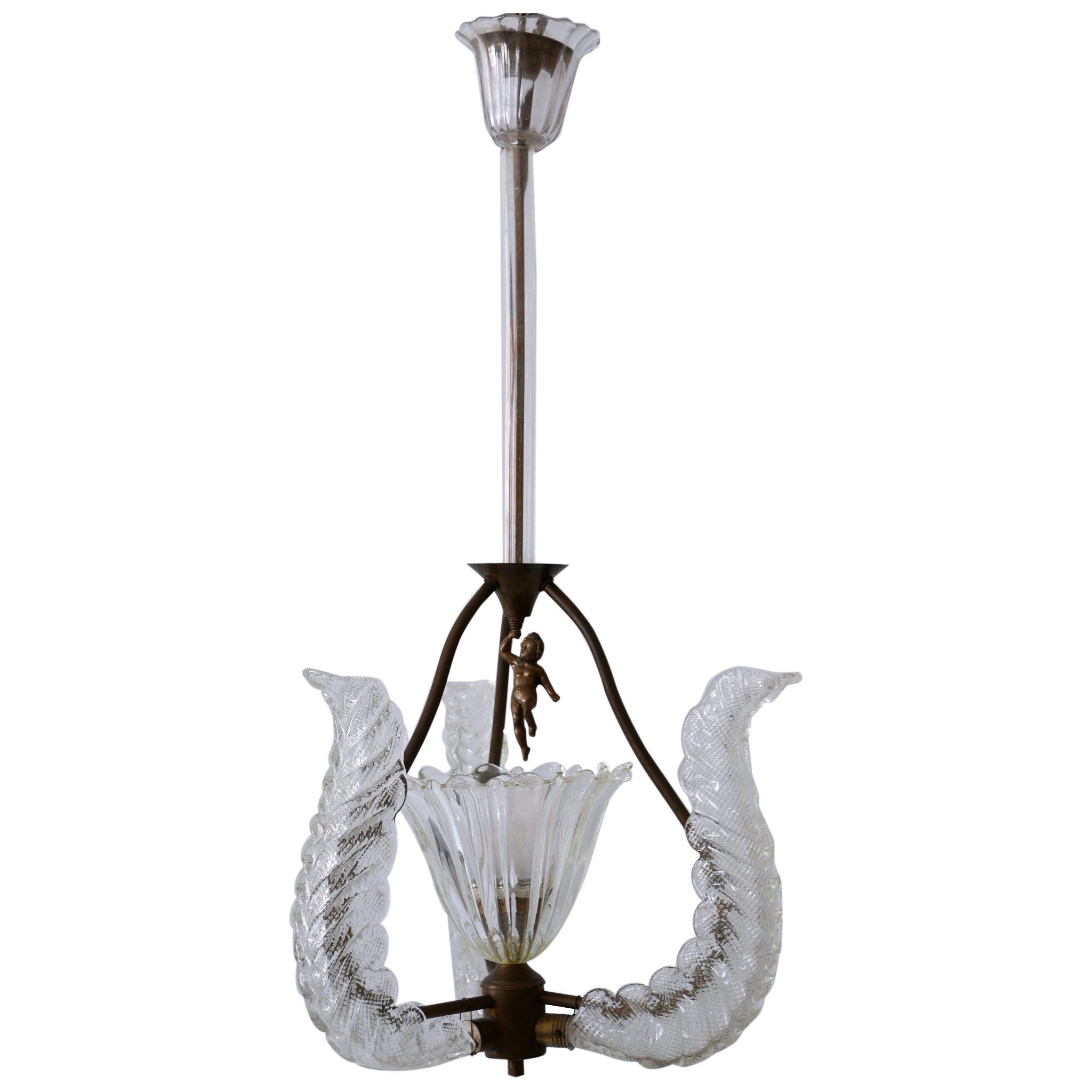 Raro lampadario o lampada a sospensione della metà del secolo scorso "Putti" di Barovier & Toso