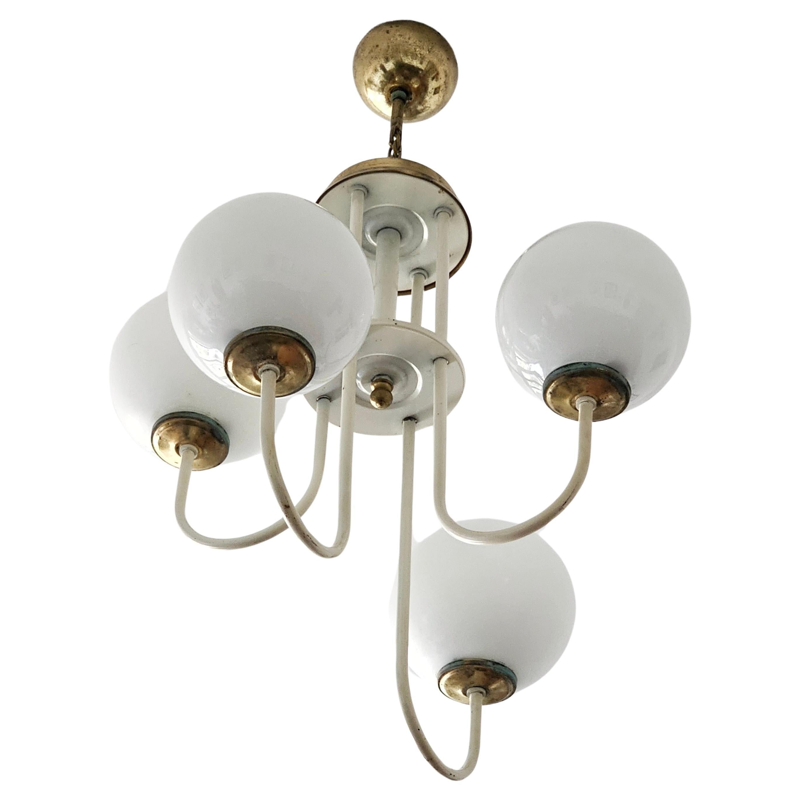 Rare Mid Century Modern Chandelier with Opaline Glass Balls, Italy 1960s For Sale