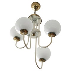 Vintage Rare Mid Century Modern Chandelier with Opaline Glass Balls, Italy 1960s