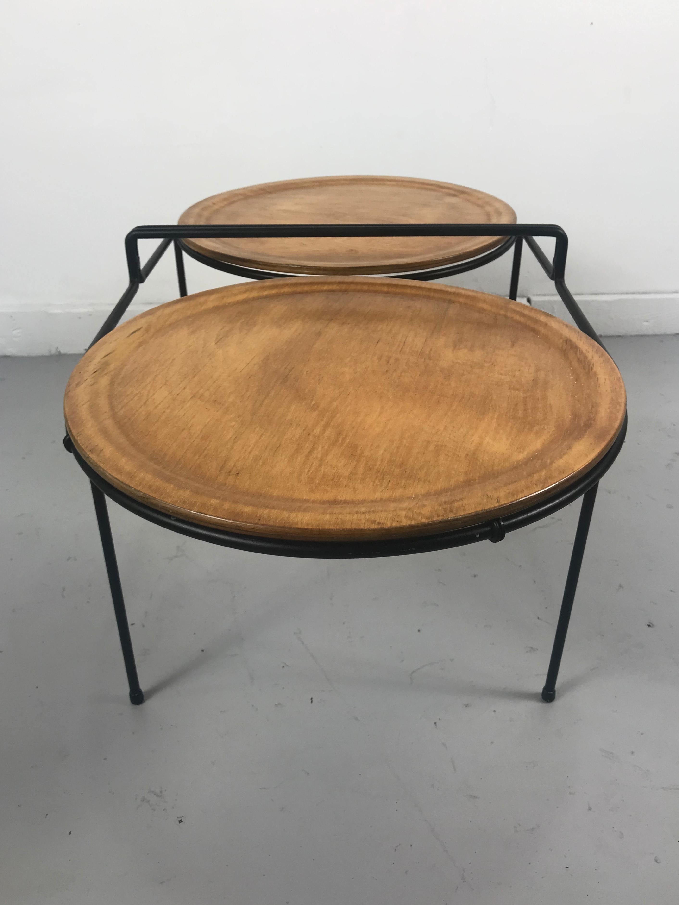 Rare and unusual Mid-Century Modern double cocktail tray table 