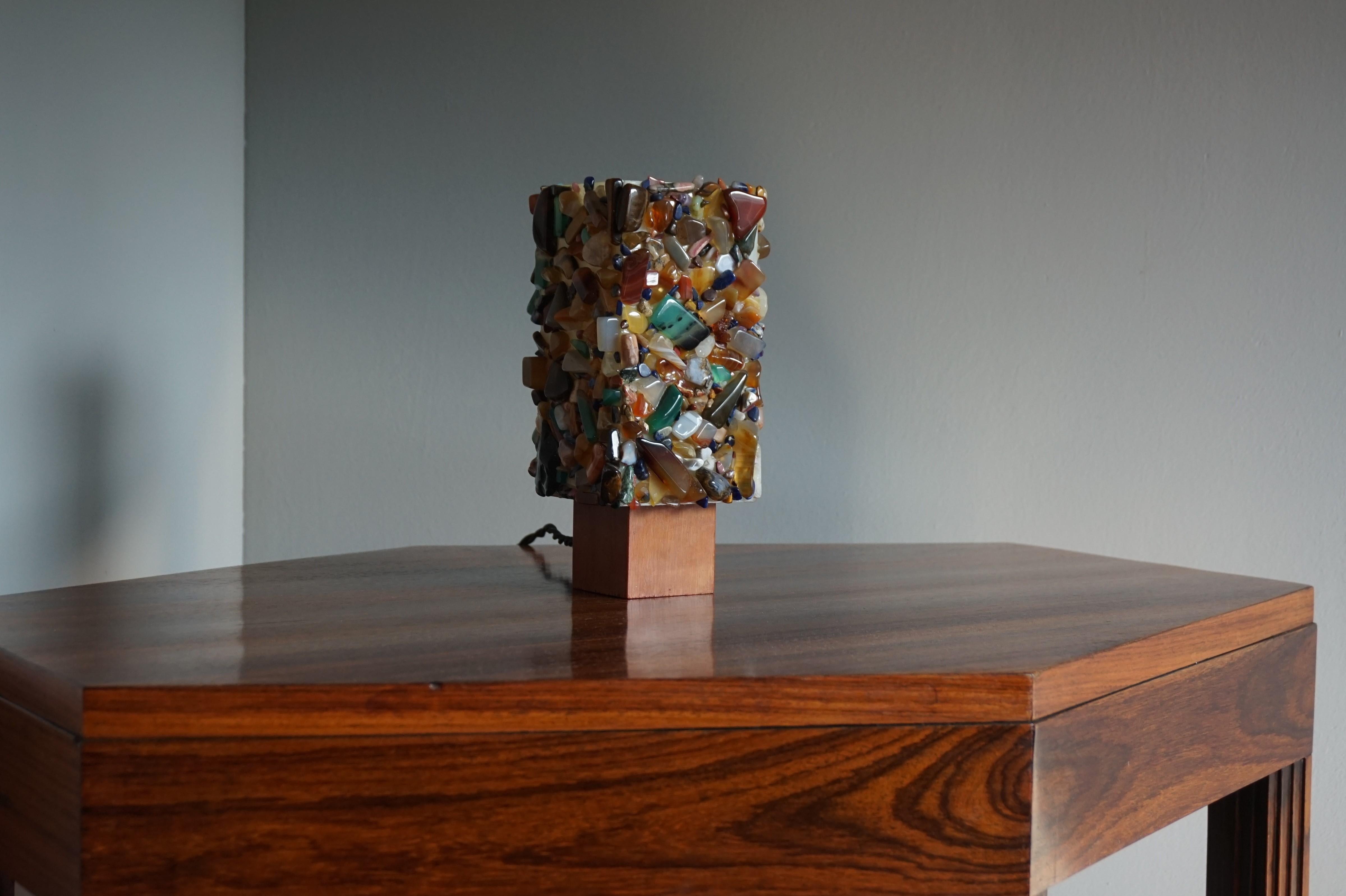 Rare Mid-Century Modern Colorful Agate Mineral Stone Table Lamp w/ Mahogany Base 7