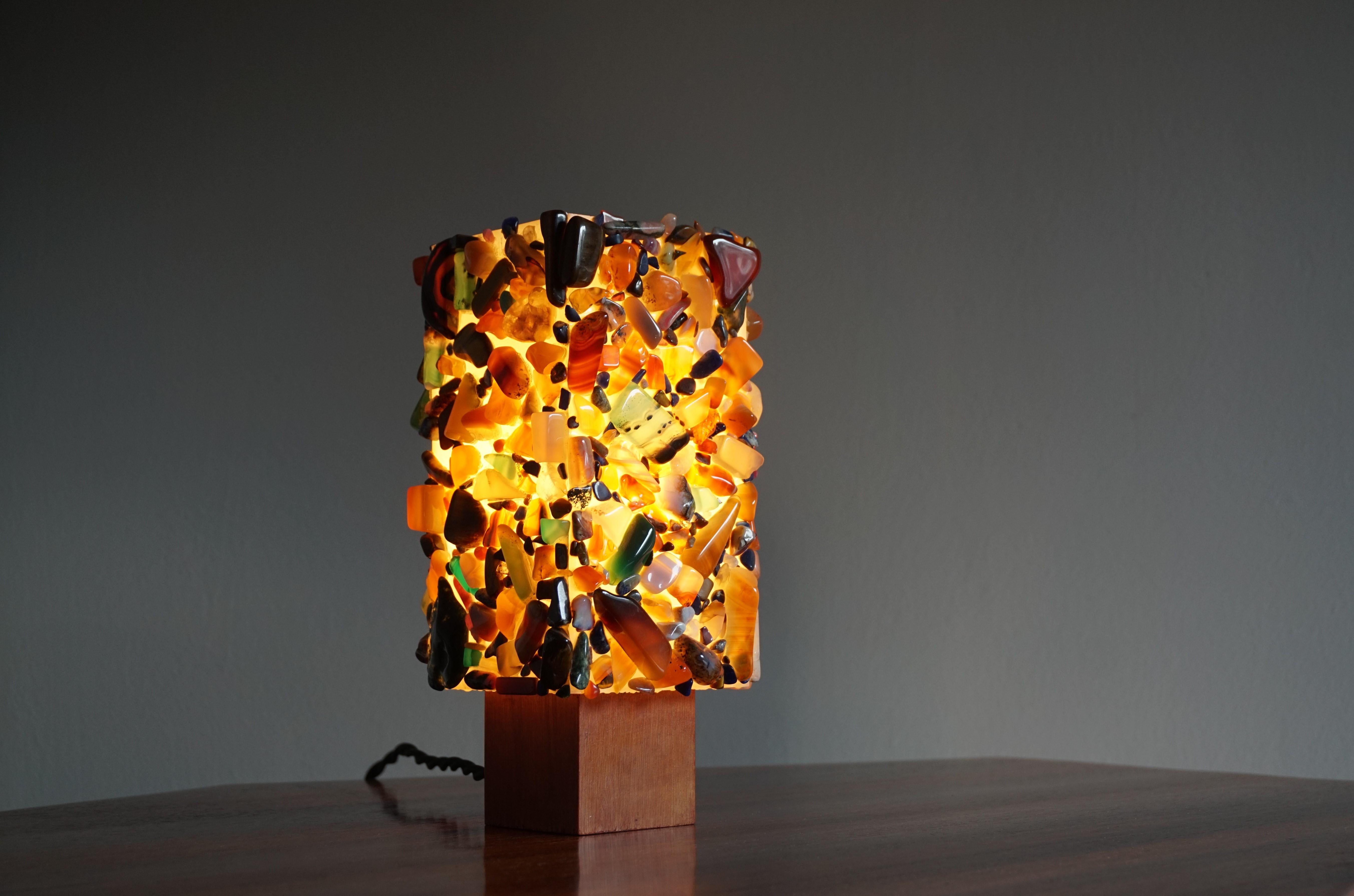 Rare Mid-Century Modern Colorful Agate Mineral Stone Table Lamp w/ Mahogany Base 8