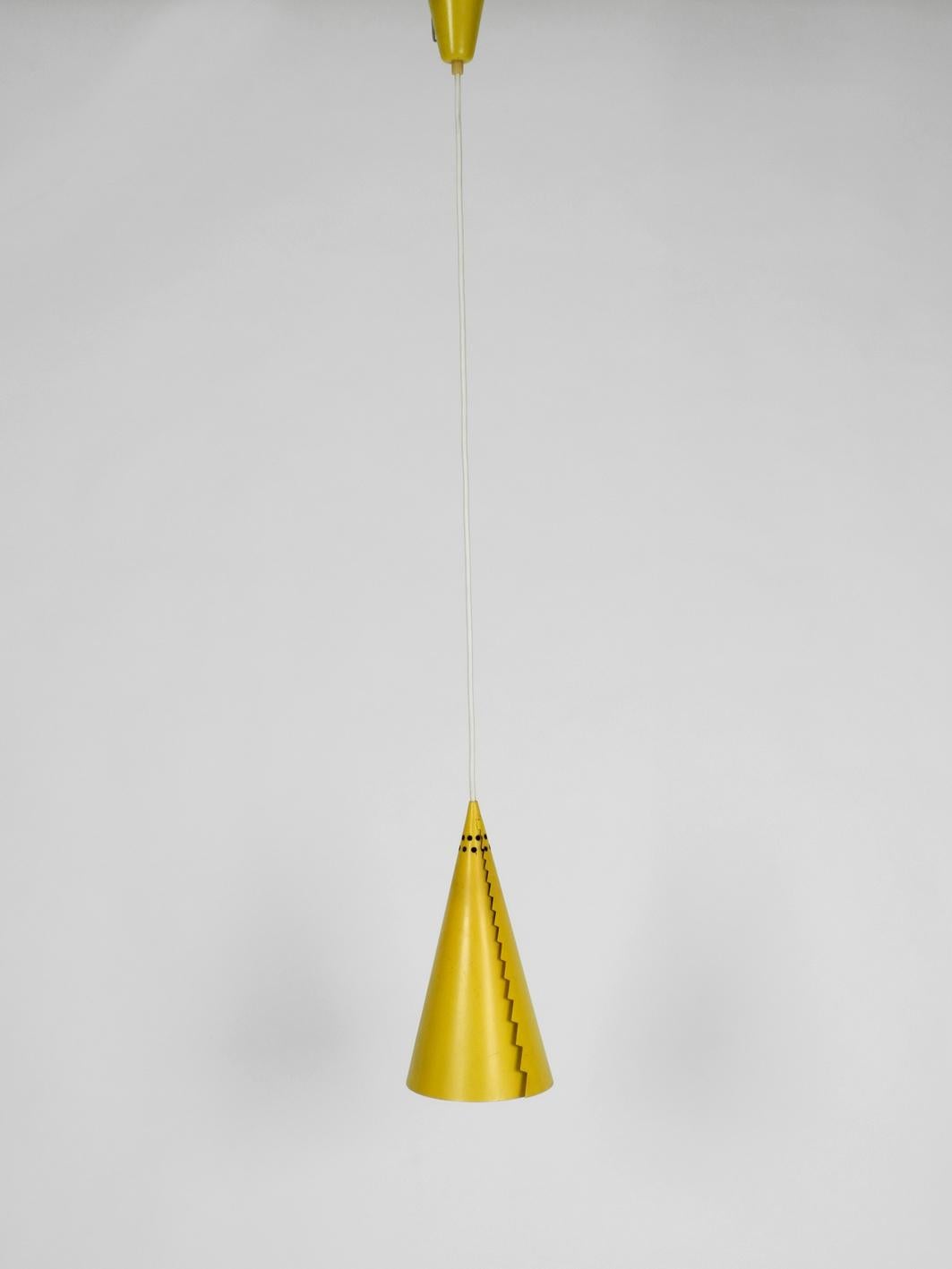 Mid-20th Century Rare Mid-Century Modern Cone Shaped Pendant Lamp Made of Sheet Steel in Yellow For Sale