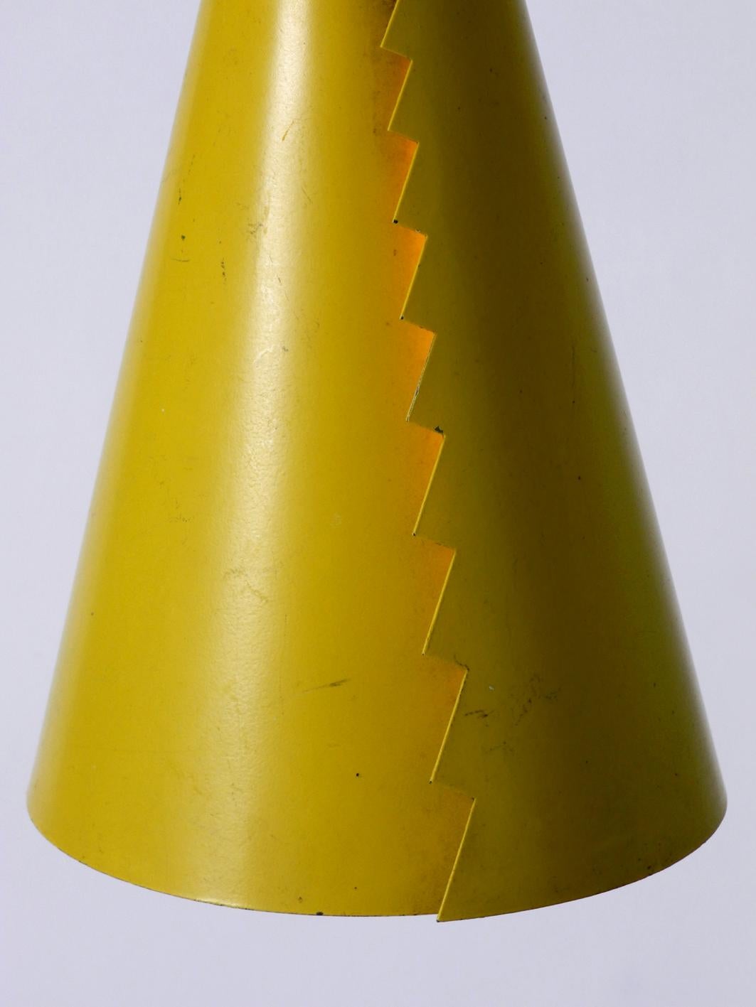 Metal Rare Mid-Century Modern Cone Shaped Pendant Lamp Made of Sheet Steel in Yellow For Sale