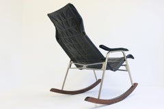 Rare Mid-Century Modern Design rocking chair by Takeshi Nii 1960 Black leather