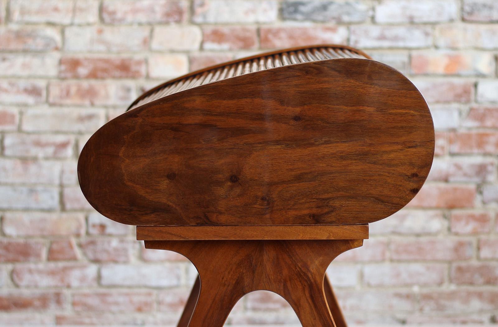 Rare Mid-Century Modern Desk with Roll-Top, Walnut Veneer, 1950s, Fully Restored 4