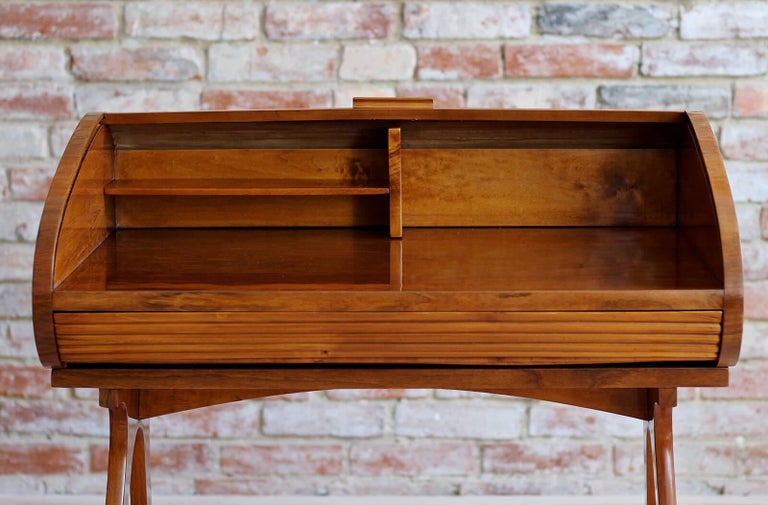 Mid-Century Desk with Roll-Top, Walnut Veneer, 1950s, Fully Restored For Sale 11