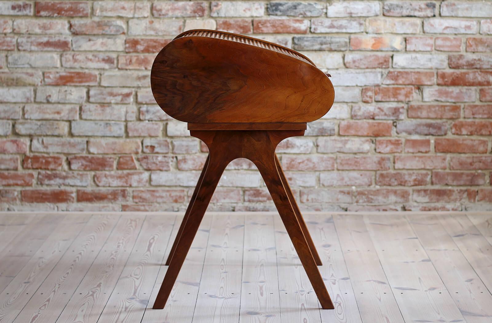 Mid-Century Desk with Roll-Top, Walnut Veneer, 1950s, Fully Restored 1