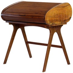 Rare Mid-Century Modern Desk with Roll-Top, Walnut Veneer, 1950s, Fully Restored