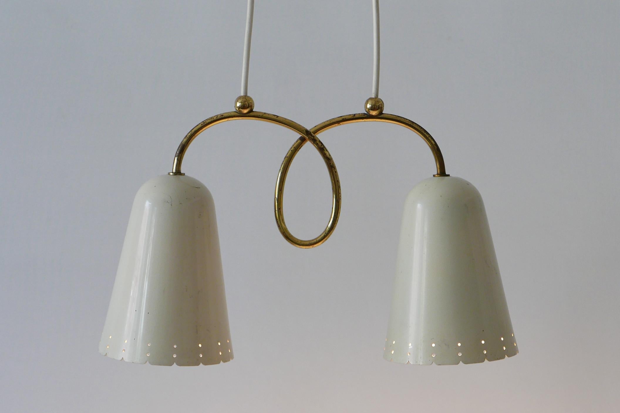 Rare Mid-Century Modern Double Head Pendant Lamp or Hanging Light 1950s, Germany 11