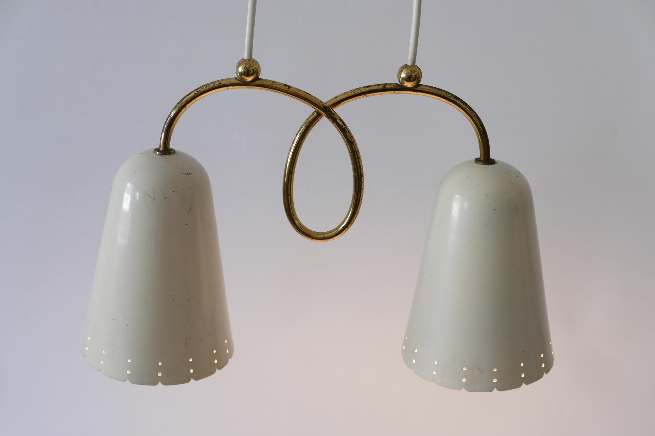 Rare Mid-Century Modern Double Head Pendant Lamp or Hanging Light 1950s, Germany 12