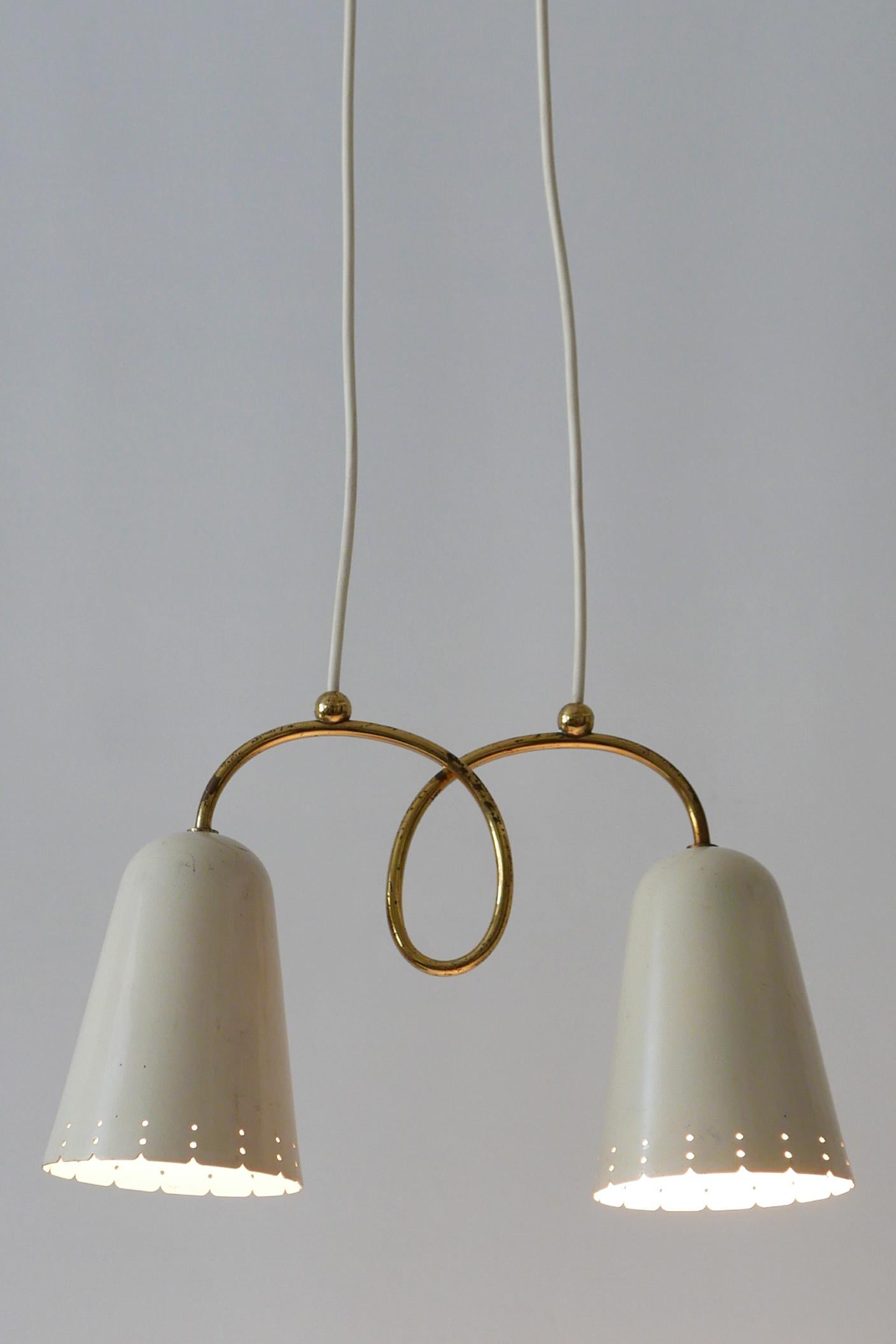 Rare Mid-Century Modern Double Head Pendant Lamp or Hanging Light 1950s, Germany In Good Condition In Munich, DE