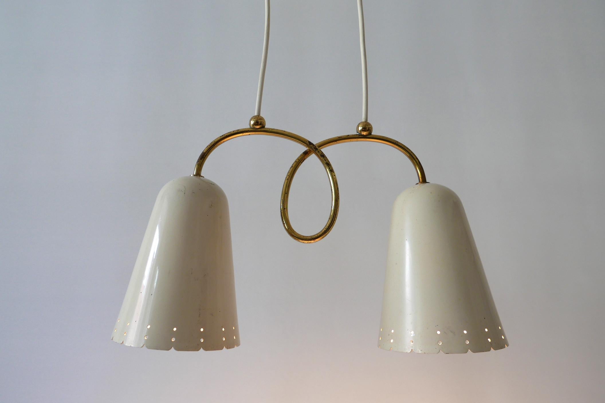 Brass Rare Mid-Century Modern Double Head Pendant Lamp or Hanging Light 1950s, Germany