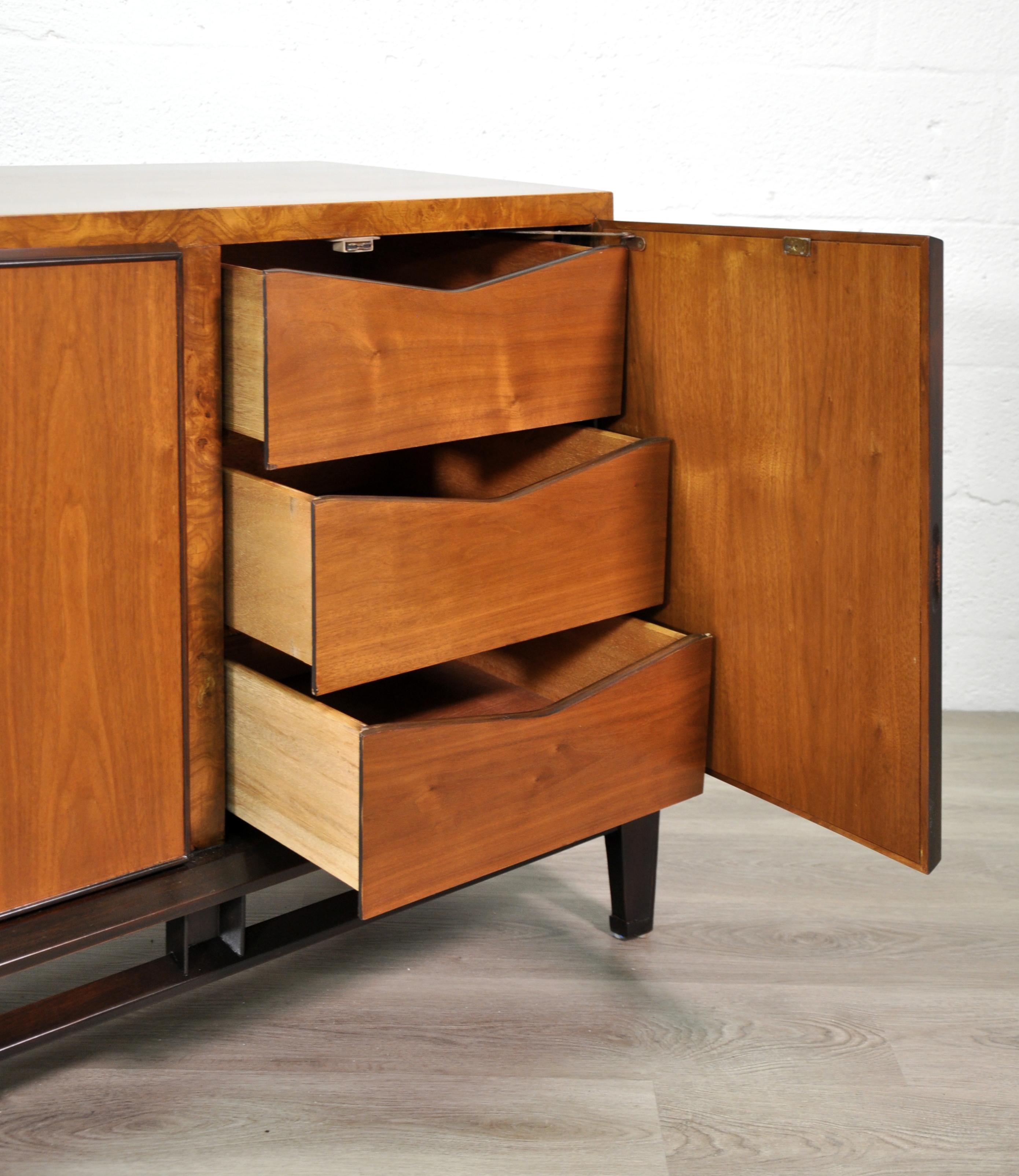 Rare Mid-Century Modern Dresser by Helen Hobey for Baker Walnut, Burl & Brass 1