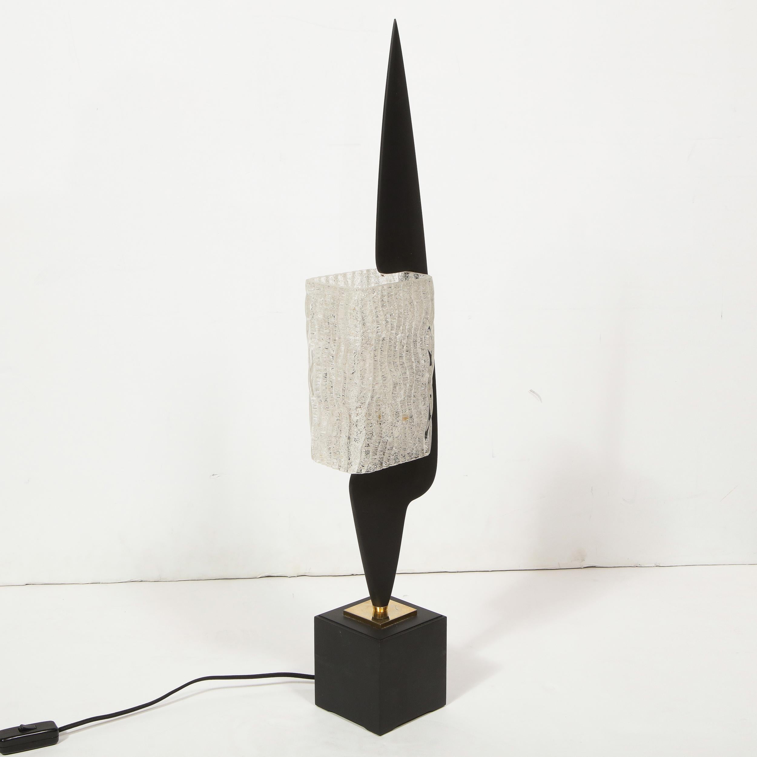 Rare Mid-Century Modern Enamel & Textured Glass Table Lamp by Maison Arlus 5