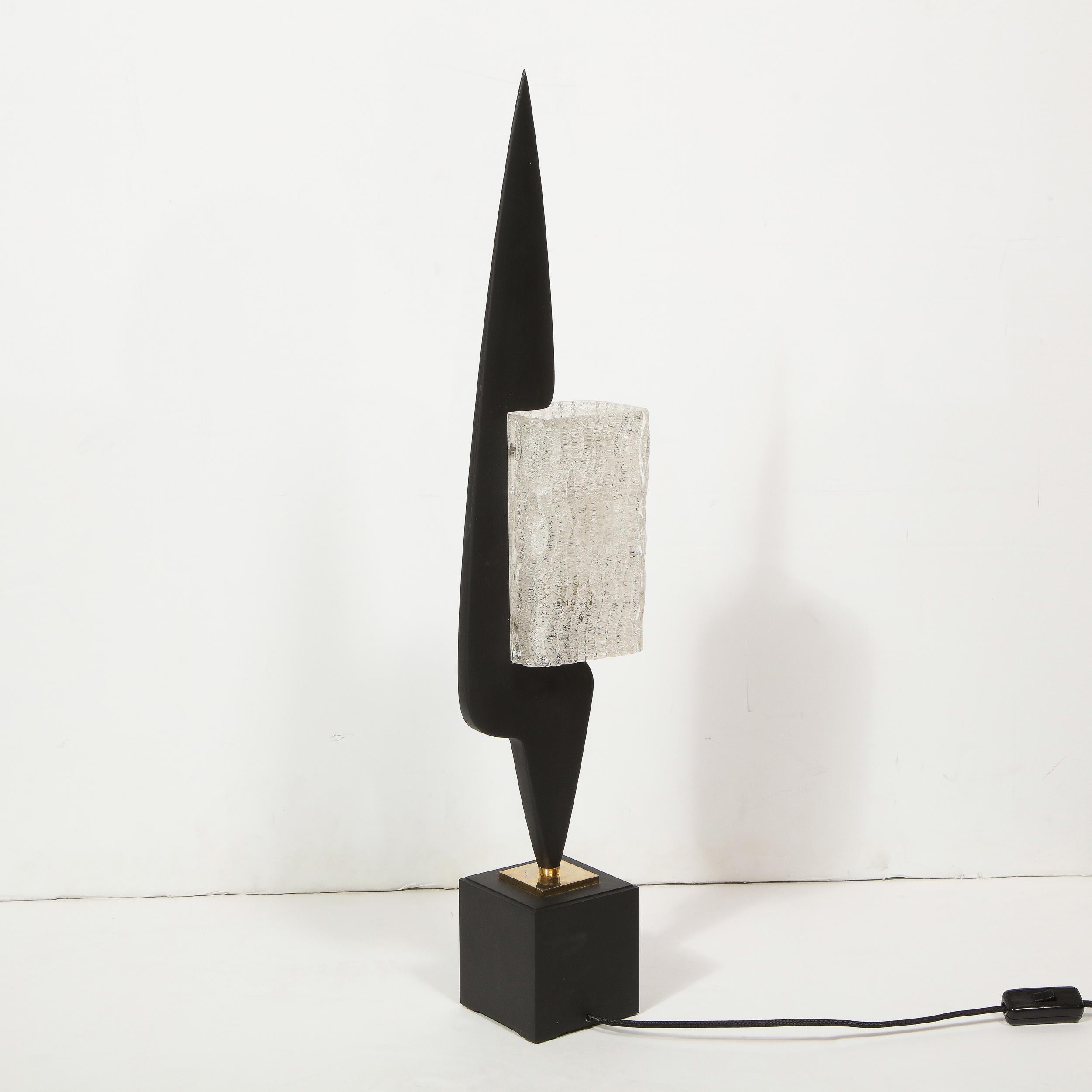 Rare Mid-Century Modern Enamel & Textured Glass Table Lamp by Maison Arlus 2