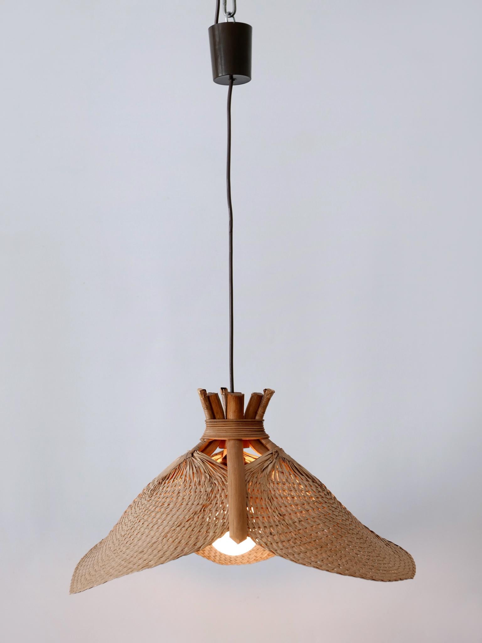 Rare Mid-Century Modern Fan Uchiwa Pendant Lamp or Hanging Light Germany 1970s  5