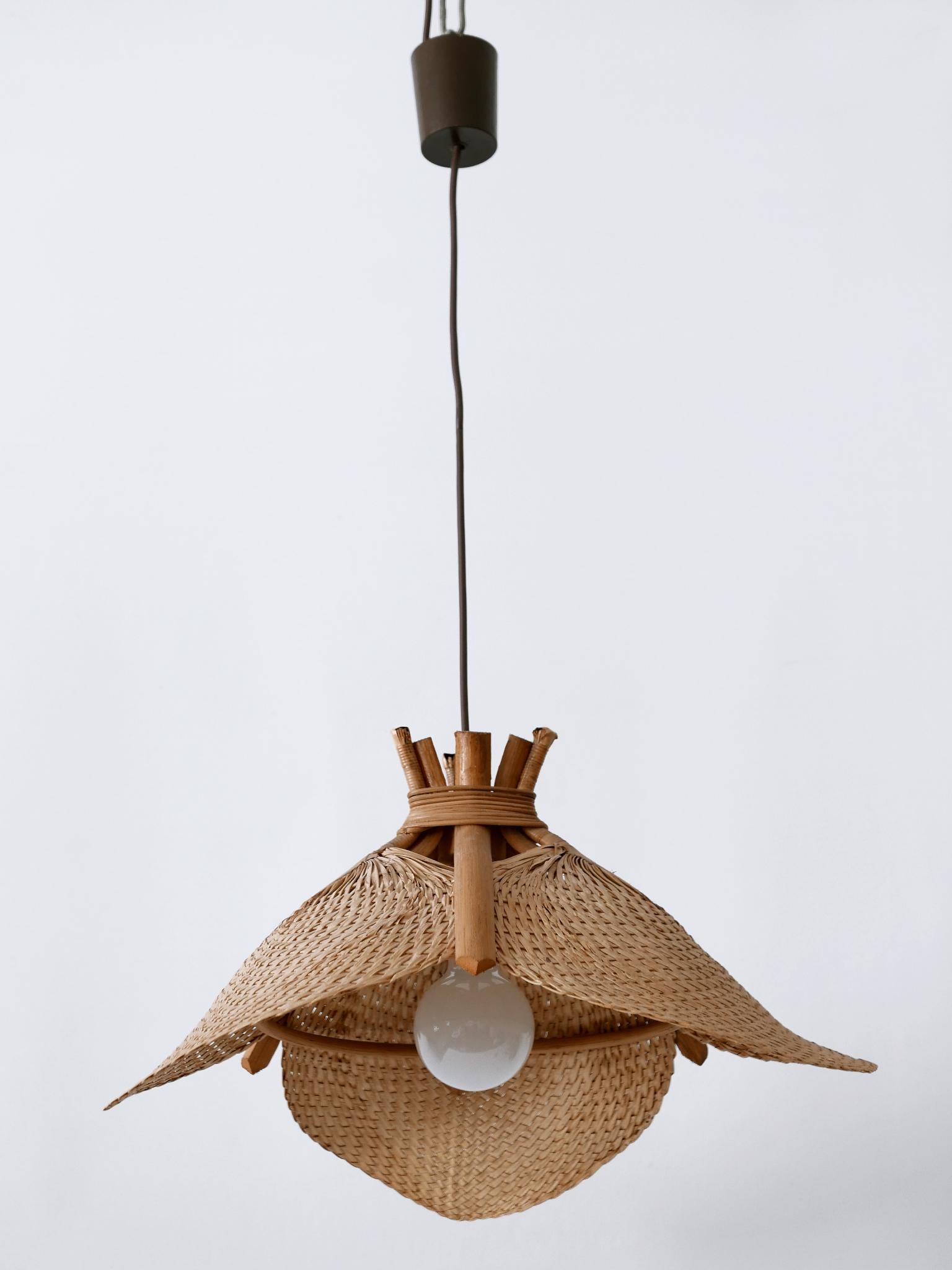Rare Mid-Century Modern Fan Uchiwa Pendant Lamp or Hanging Light Germany 1970s  8