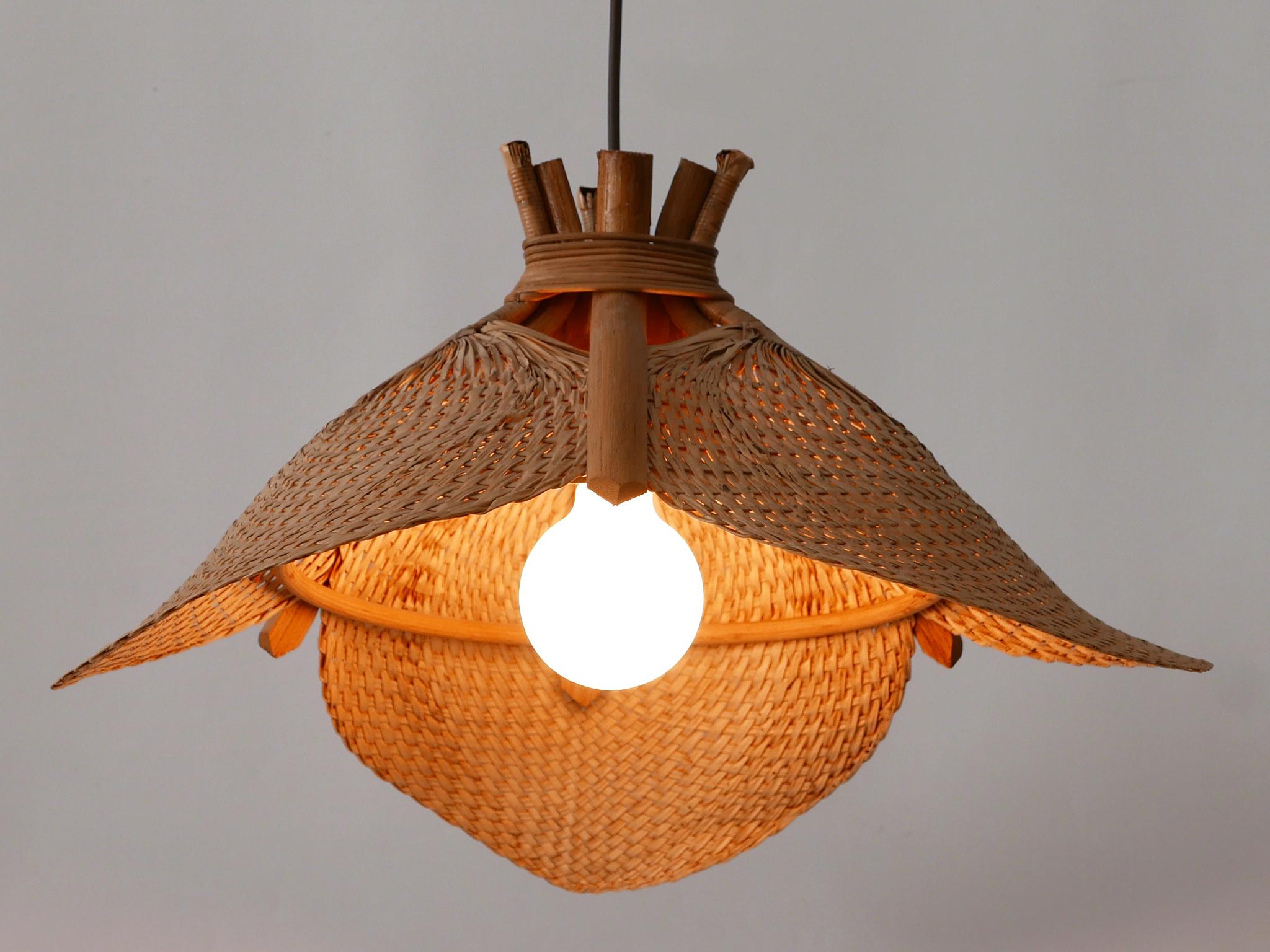Rare Mid-Century Modern Fan Uchiwa Pendant Lamp or Hanging Light Germany 1970s  10