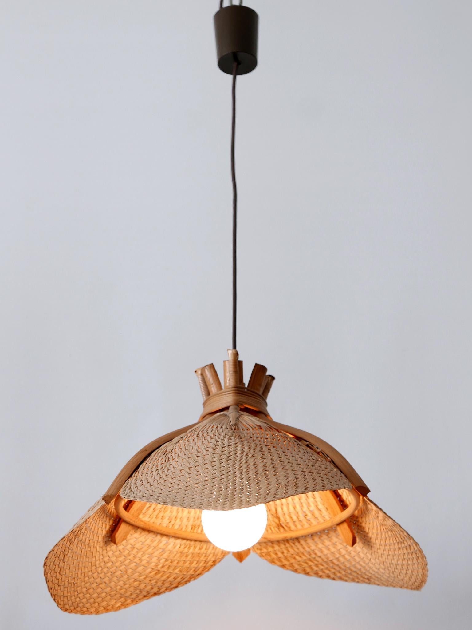 Rare Mid-Century Modern Fan Uchiwa Pendant Lamp or Hanging Light Germany 1970s  1