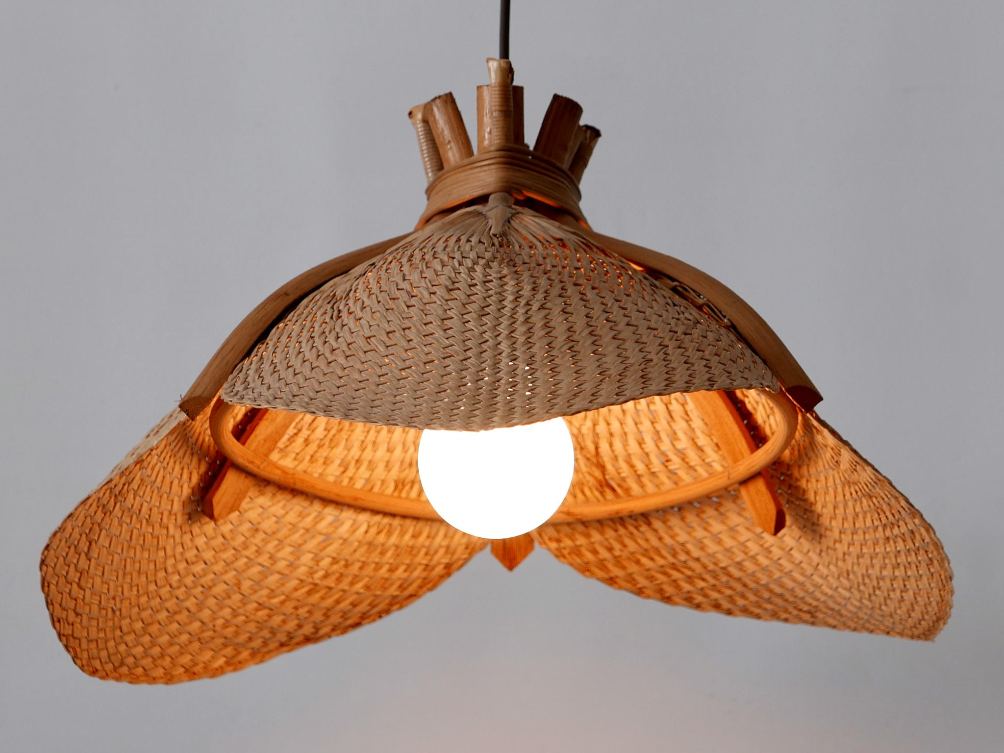 Rare Mid-Century Modern Fan Uchiwa Pendant Lamp or Hanging Light Germany 1970s  3