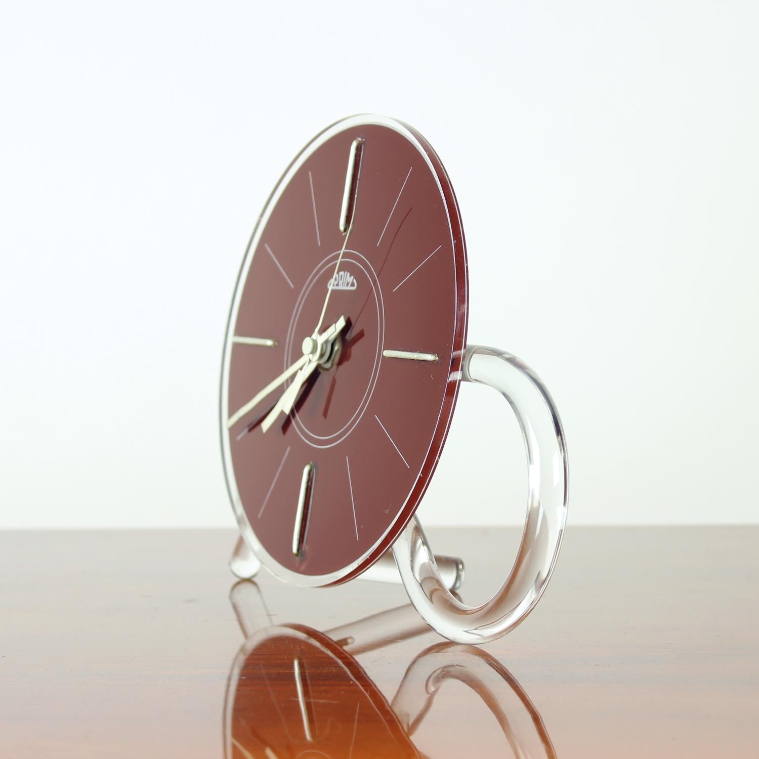Aluminum Rare Mid Century Modern Freestanding Clock By Prim, Czechoslovakia, 1960s For Sale