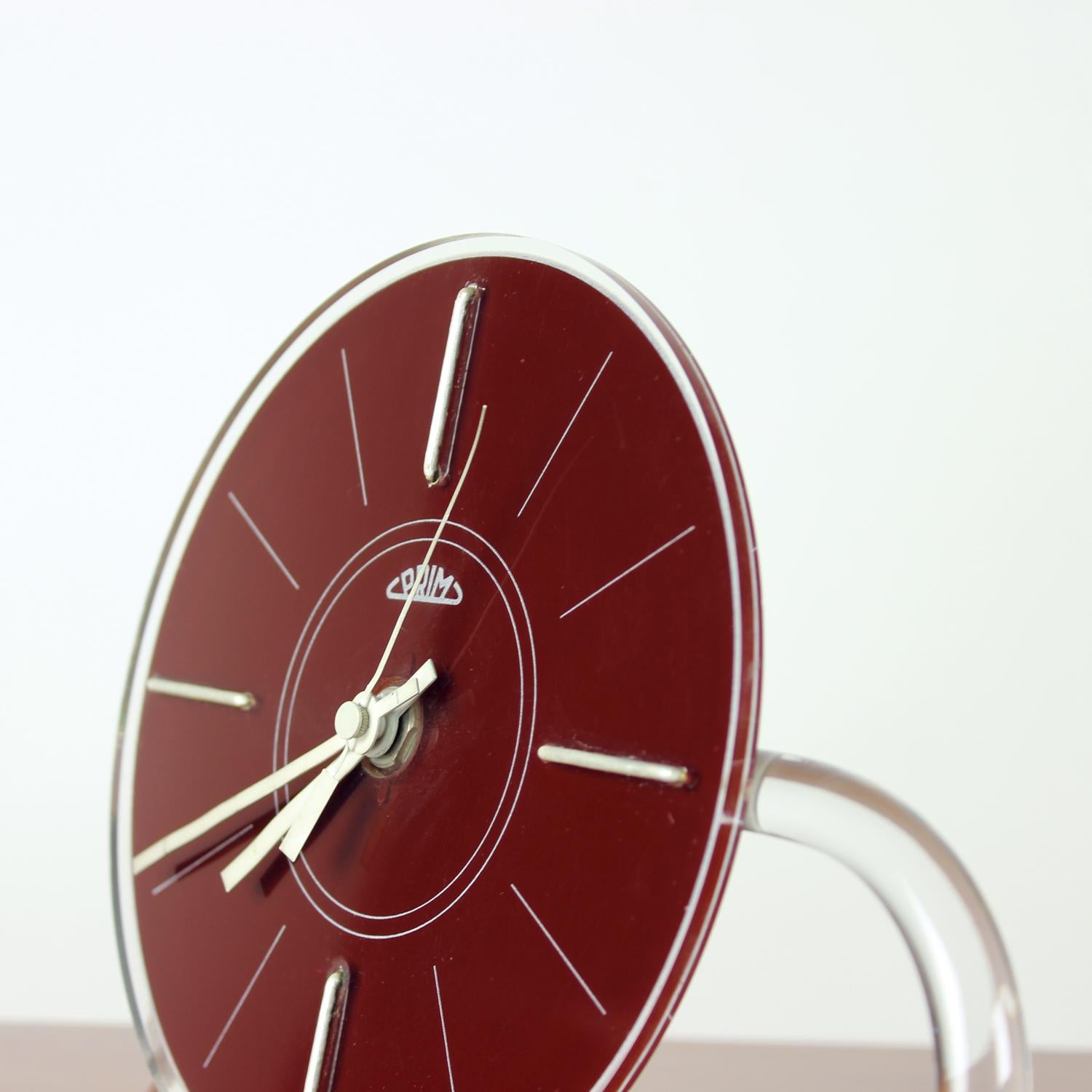 Rare Mid Century Modern Freestanding Clock By Prim, Czechoslovakia, 1960s For Sale 1