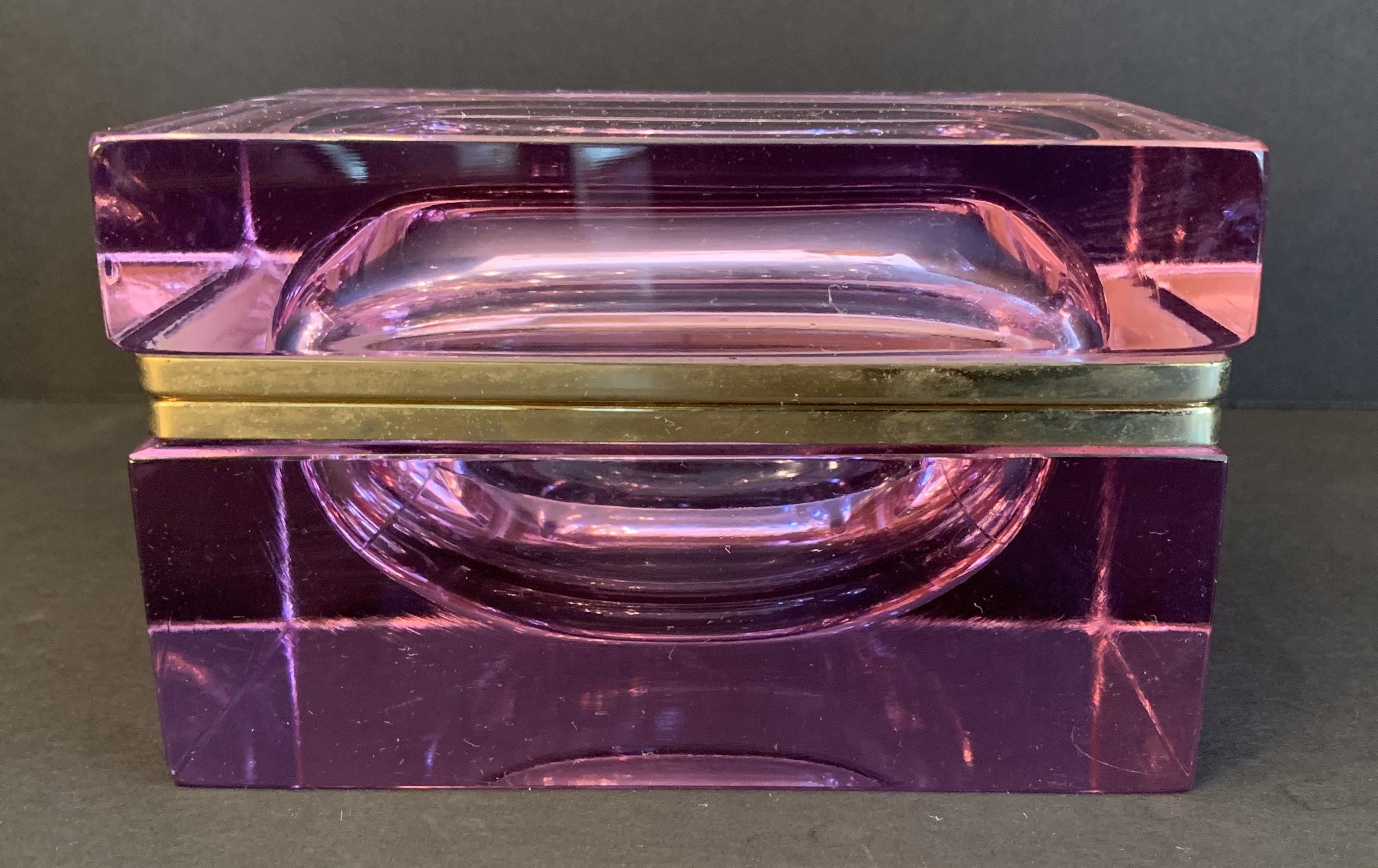Rare Mid-Century Modern French Amethyst Crystal Glass Ormolu Bronze Casket Box In Good Condition In Roslyn, NY