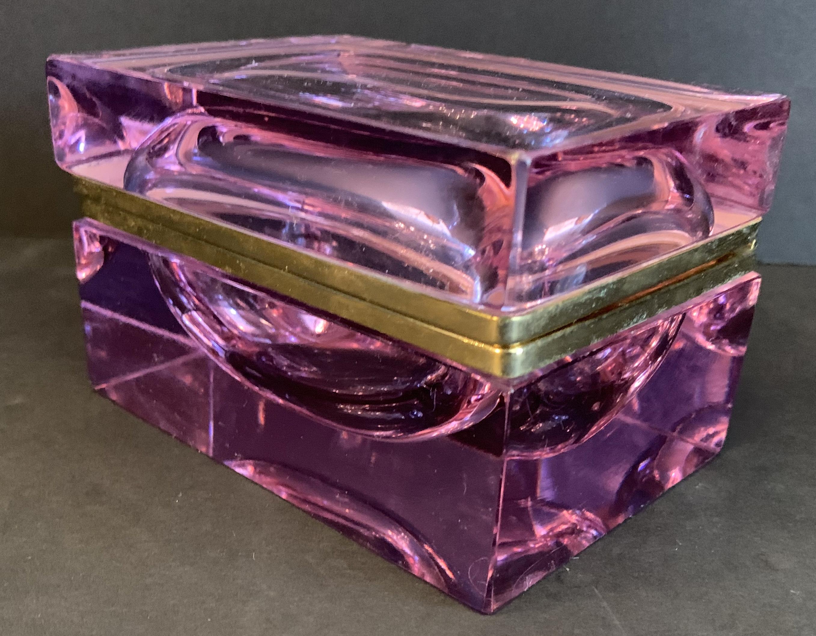 20th Century Rare Mid-Century Modern French Amethyst Crystal Glass Ormolu Bronze Casket Box