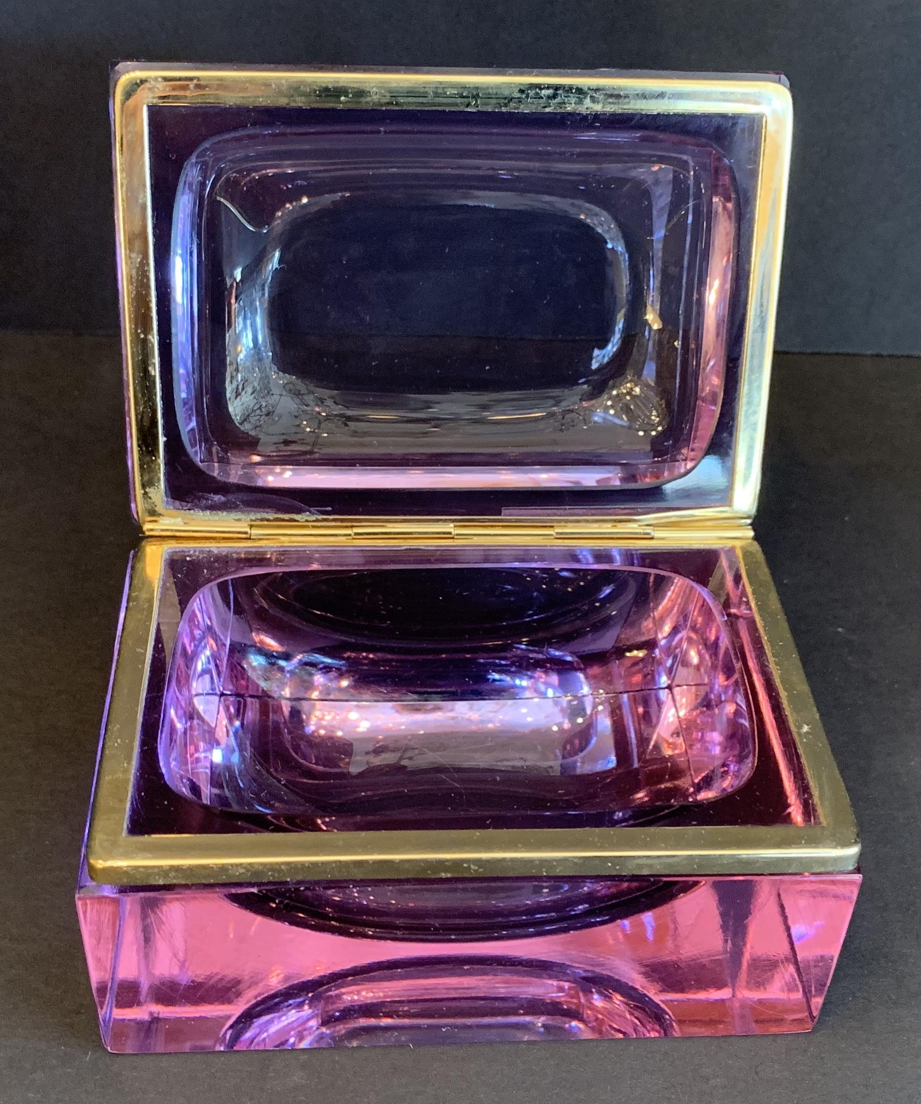 Rare Mid-Century Modern French Amethyst Crystal Glass Ormolu Bronze Casket Box 2