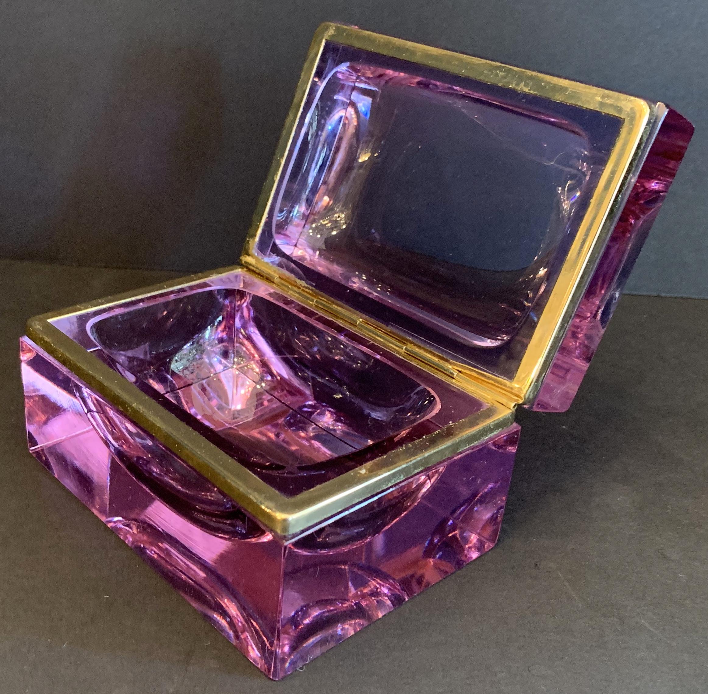 Rare Mid-Century Modern French Amethyst Crystal Glass Ormolu Bronze Casket Box 3