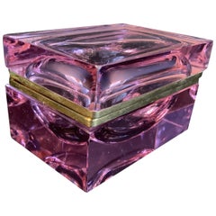 Rare Mid-Century Modern French Amethyst Crystal Glass Ormolu Bronze Casket Box