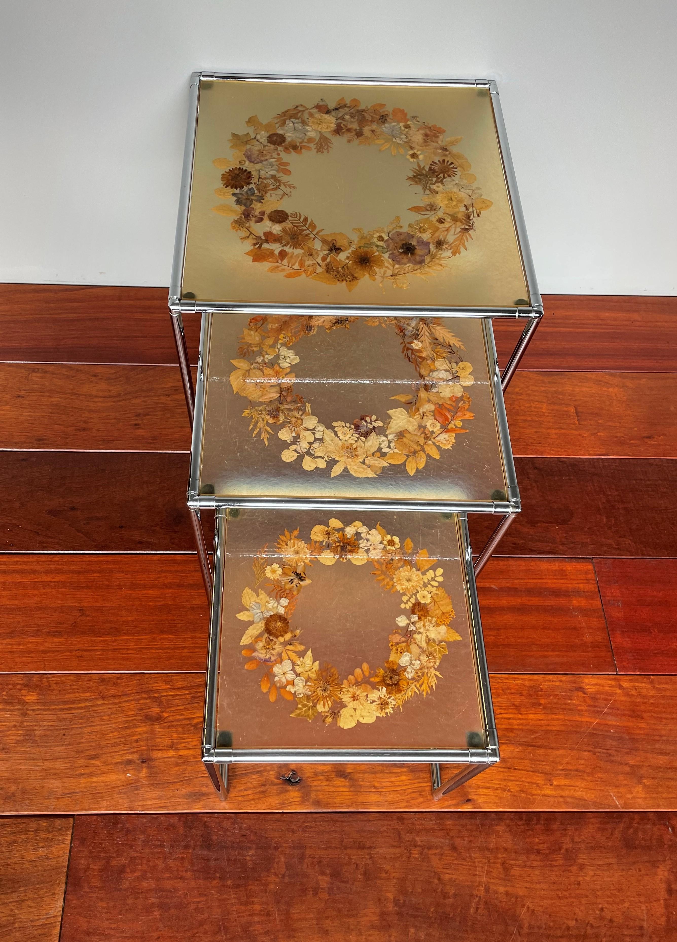 Rare Mid-Century Modern, French Set of Chrome & Resin Inlaid Tables by Accolay 5
