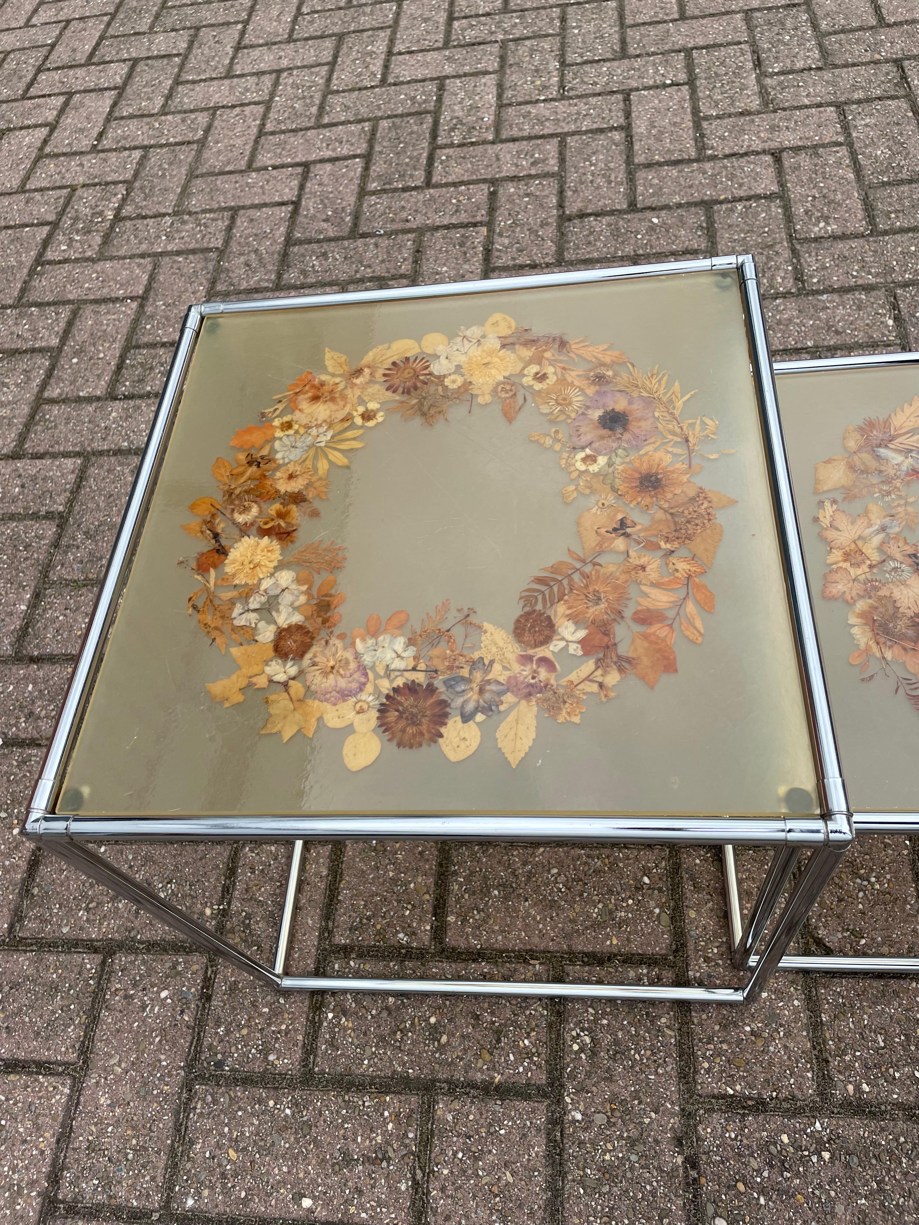 Rare Mid-Century Modern, French Set of Chrome & Resin Inlaid Tables by Accolay 7