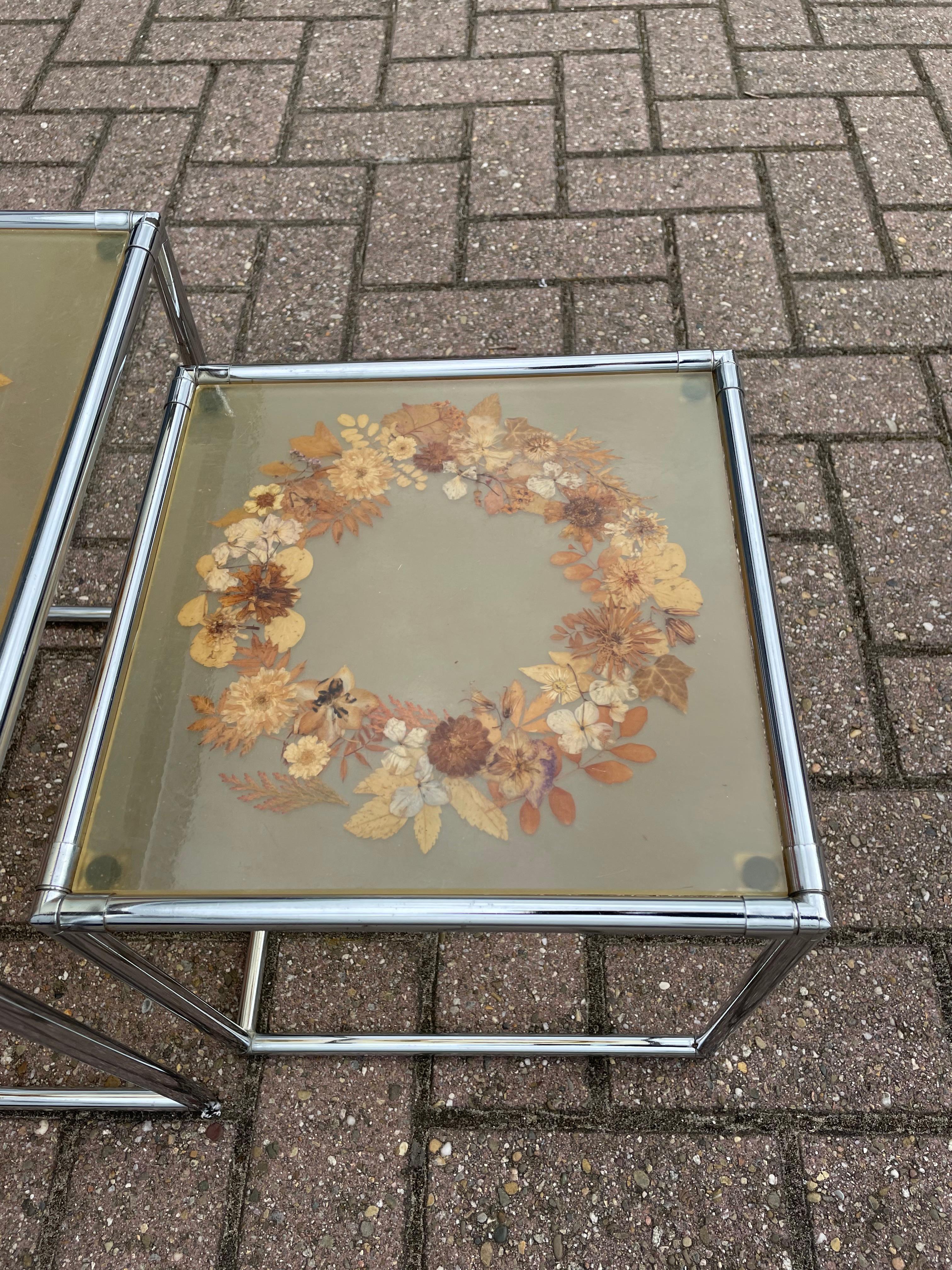 Rare Mid-Century Modern, French Set of Chrome & Resin Inlaid Tables by Accolay 9